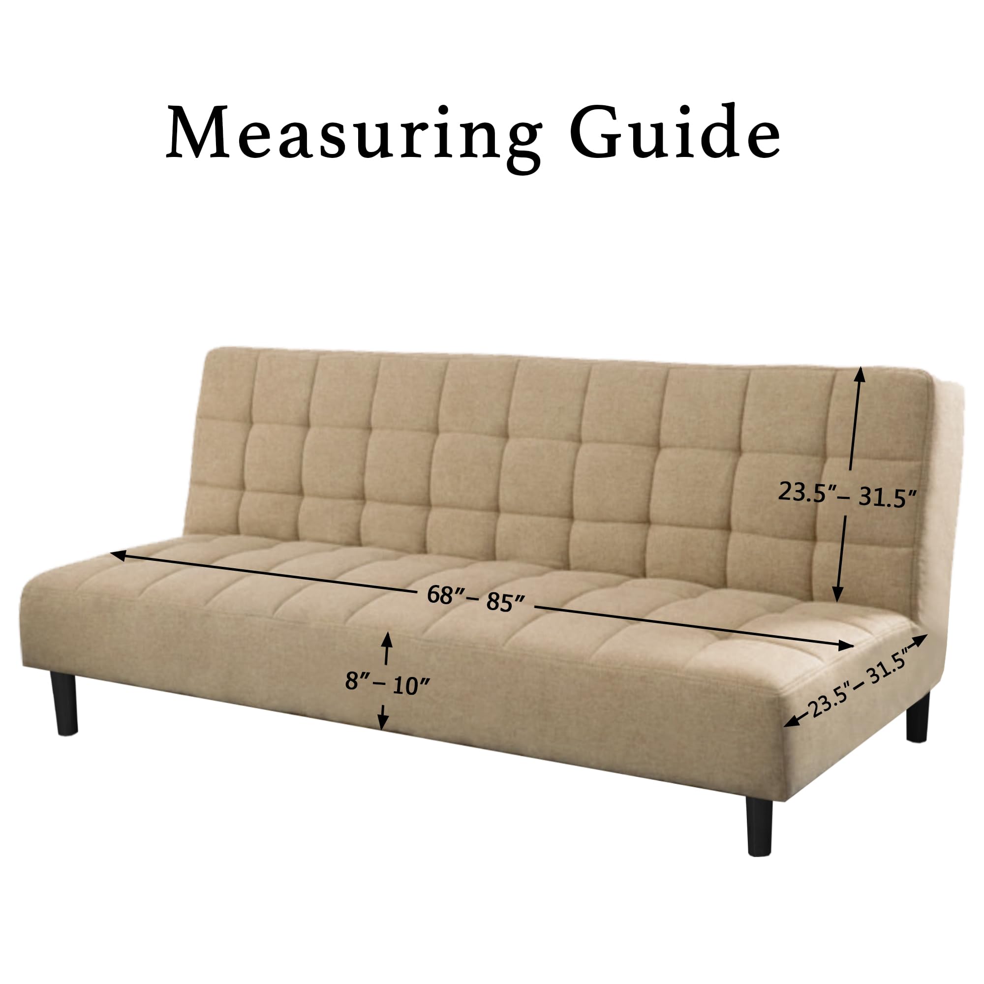 Turquoize Futon Cover Stretch Armless Sofa Slipcover Spandex Non Slip Soft Couch Sofa Cover Without Arms Futon Slipcovers for Living Room Furniture Protector with Elastic Bottom, Charcoal Gray