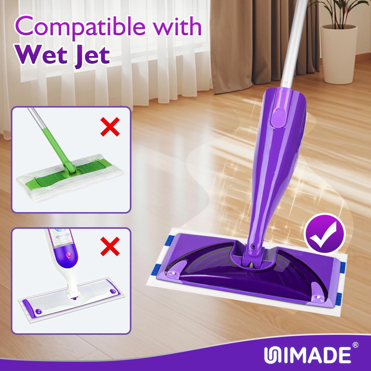 UNIMADE 100 Count Mop Pad Refill Compatible with Swiffer Wet Jet, Disposable Multi-Layers Mopping Pads for All Hard Surface, Especially Hardwood Floor, Super Absorbent Spray Mopping Pad Refills
