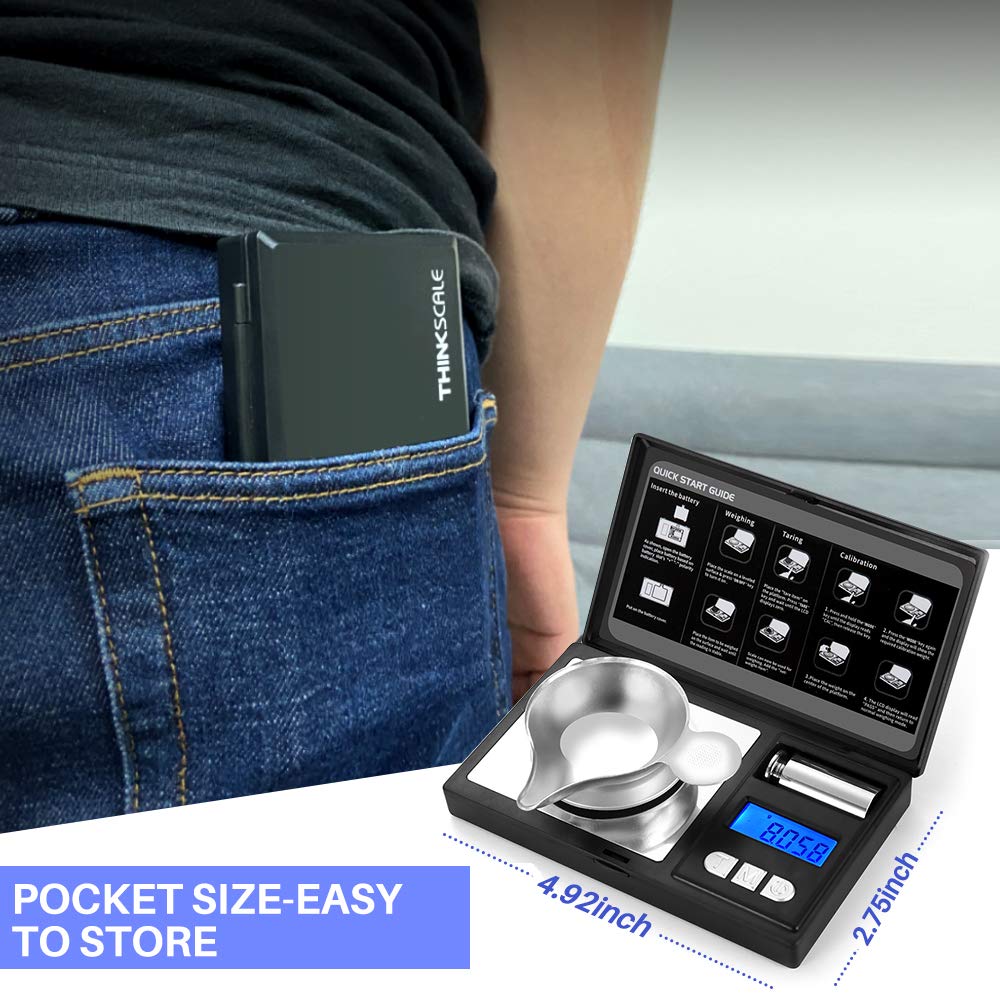 THINKSCALE Milligram Scale, 50g/0.001g Digital Jewelry Scale, Mg Scale 6 Units, Micro Gram Scale, Powder Scale for Reloading, Medicine, Gem, Cal Weight Included
