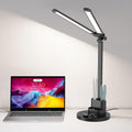 Semlos 10W LED Desk Lamp for Home Office, Touch Control, Adjustable Brightness, 3000K-6500K Color Temp, 45-Min Timer, Reading Mode, Dual-Arm Table Light with Charger & Pen Holder, Black