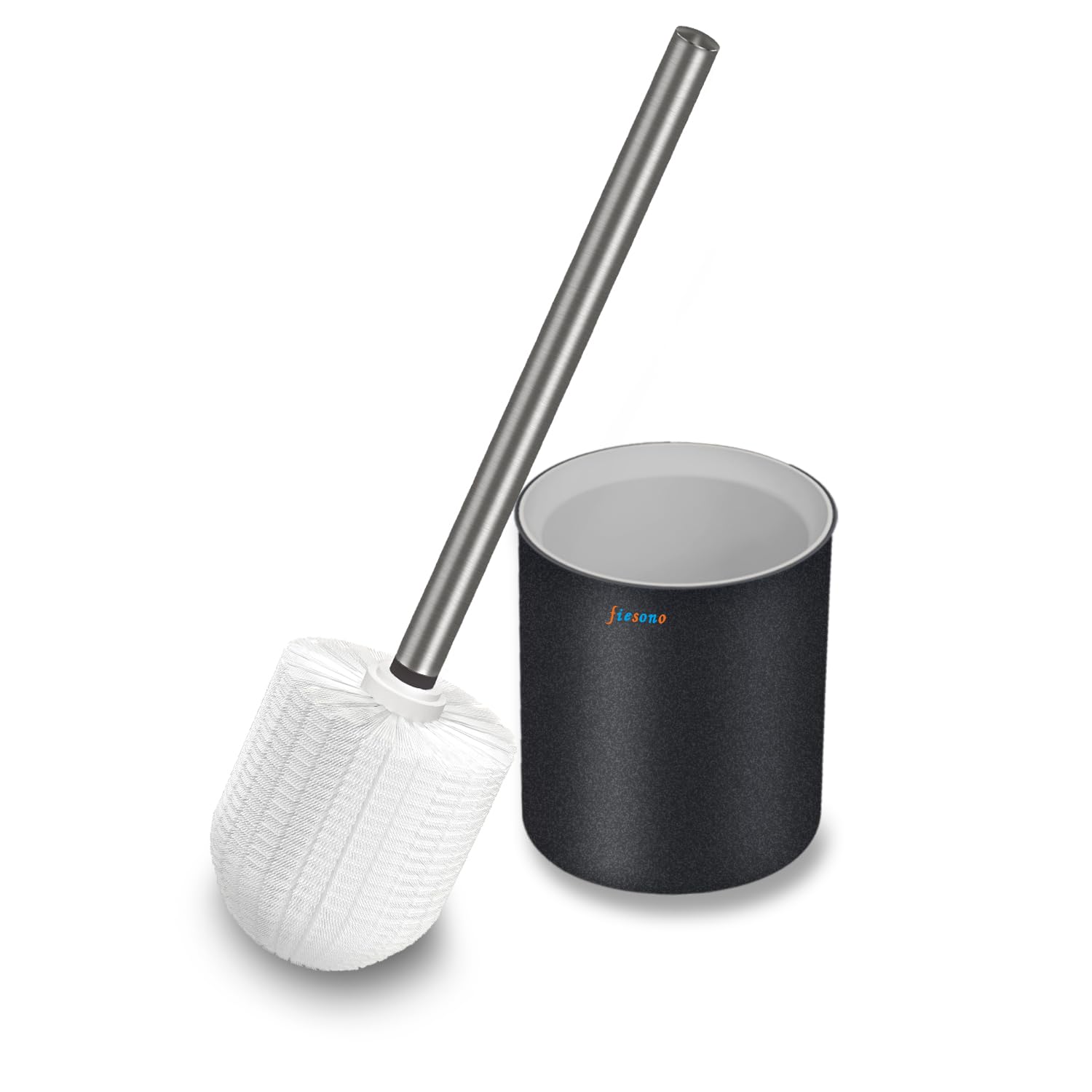 FIESONO Toilet Brush and Holder Set, Toilet Bowl Brush with Stainless Steel Light Brush Handle, Soft Bristle, Wall Mounted/Floor Standing for Bathroom Space Saving
