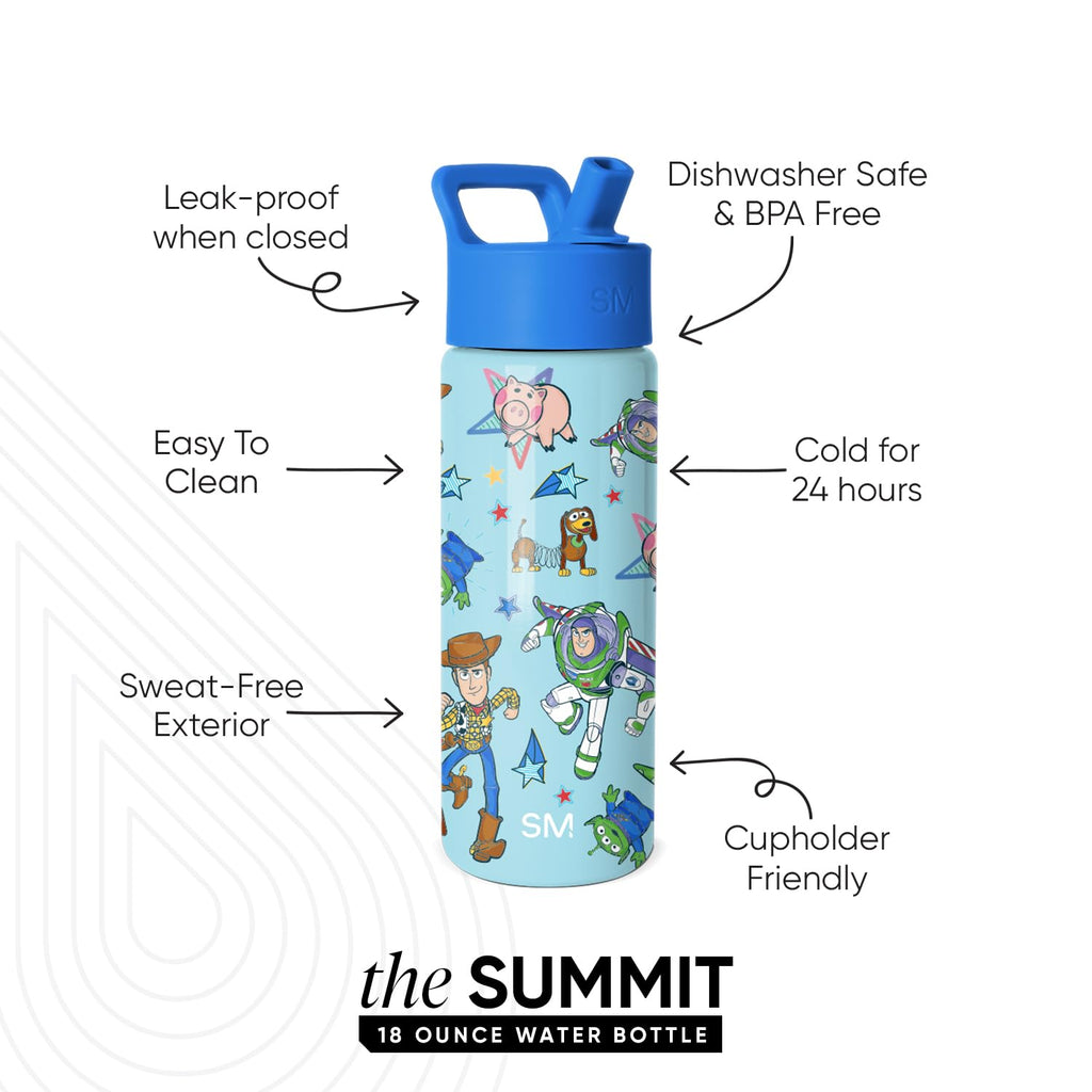 Simple Modern Kids Summit Water Bottle with Straw Lid | Disney Toy Story 18oz Stainless Steel Cup Insulated Tumbler for Boys, School | Buzz and Woody Adventures