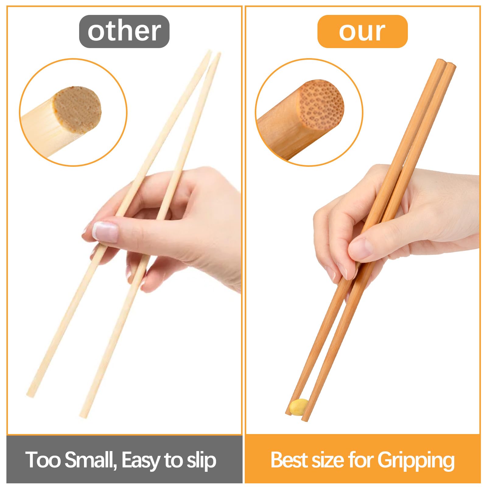 Jucoan 100 Pairs Bamboo Chopsticks Reusable, 9.5" Natural Unpainted Non-Slip Aisan Bamboo Chop Sticks, Lightweight Bulk Wooden Chopsticks for Home Resturant Party, Sushi, Noodles