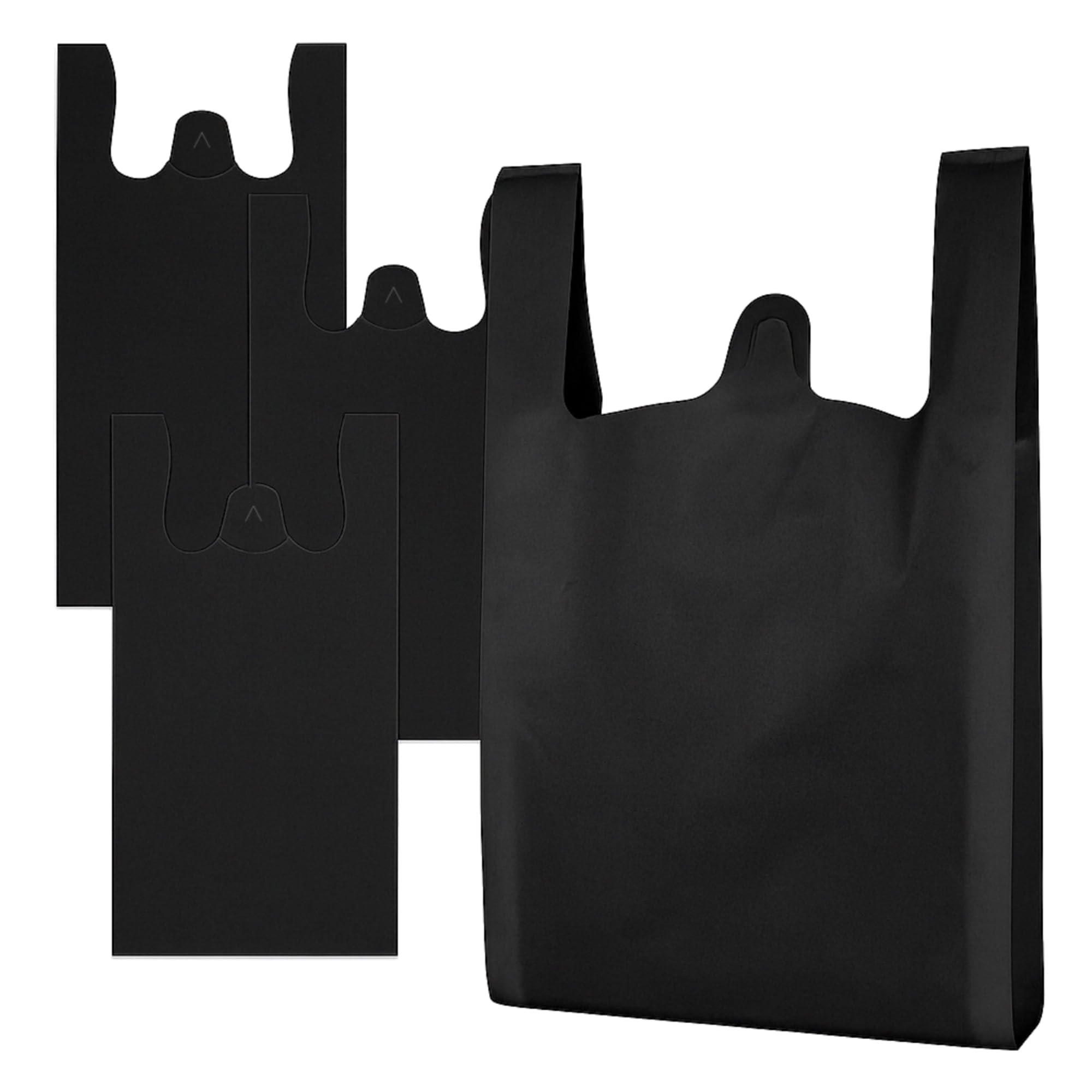 JASINCESS Plastic Bags with Handles 400 Count Black T Shirt Bags Retail Plastic Bags Shopping Carrier Merchandise Bags for Supermarket, Restaurant- 400 PCS
