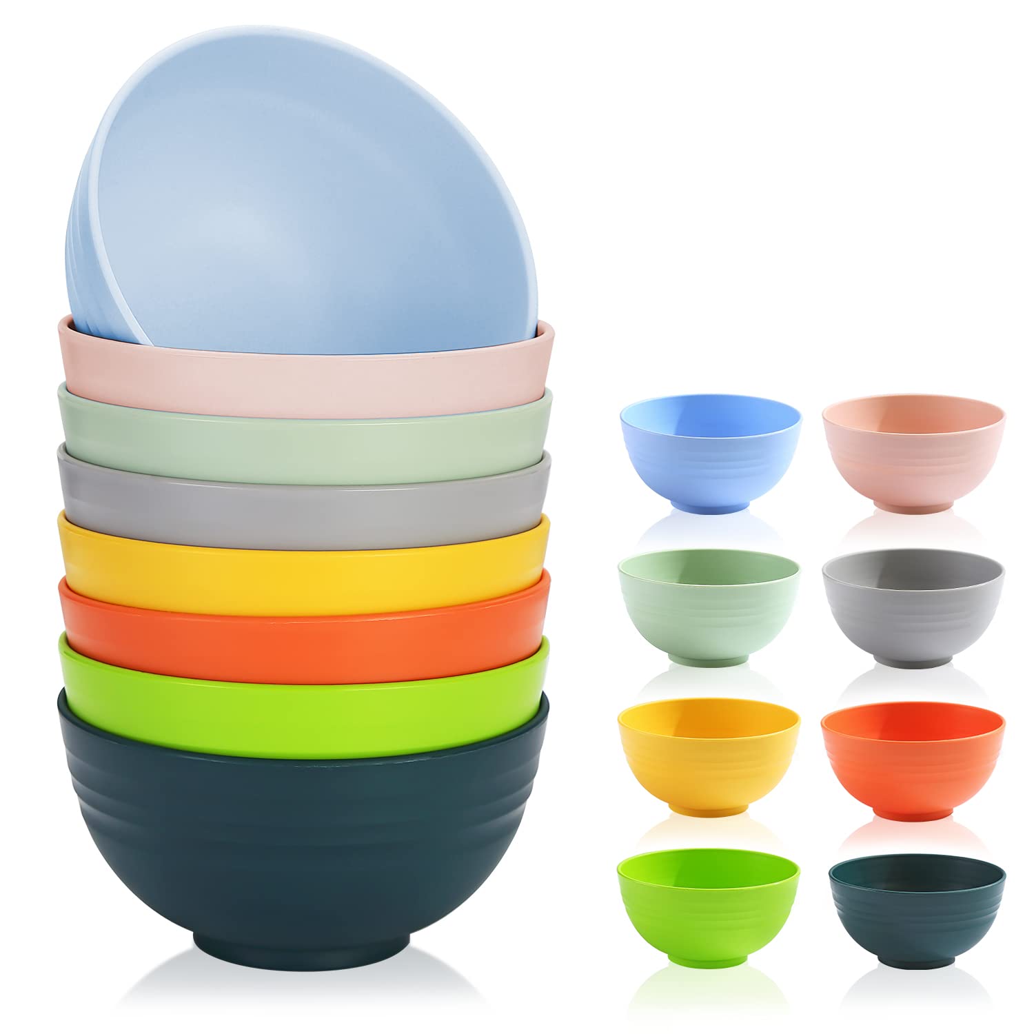 Berglander 26 oz Plastic Bowls Set of 8 Colors, Reusable and Sturdy Unbreakable Bowl for Soup,RSet of 8 Colorsamen, Popcorn,Salad, Cereal, Microwave Safe Dishwasher Safe