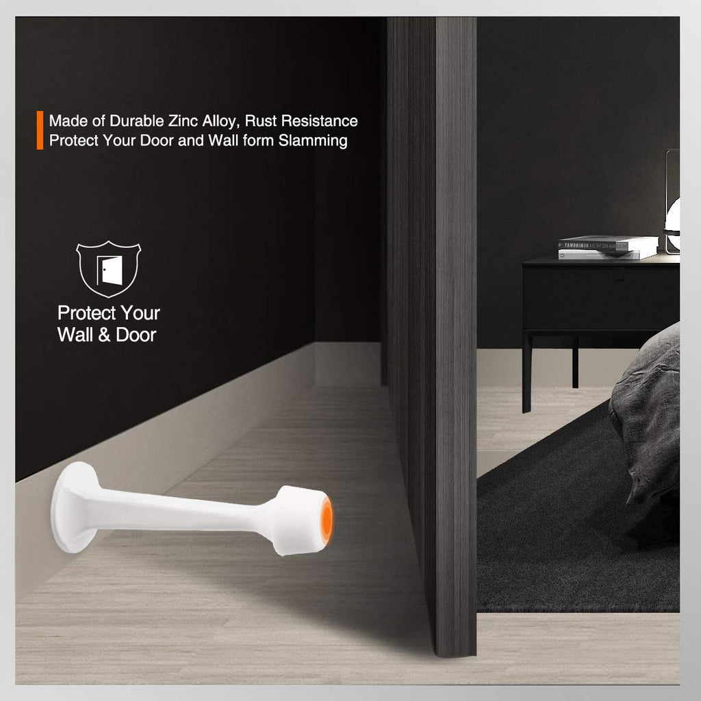 KOVOSCH 10 Pack Solid Rigid Door Stops - Heavy Duty Durable Door Stoppers Wall Protector with Soft Rubber Tips, White