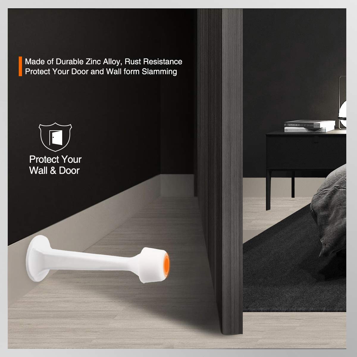 KOVOSCH 10 Pack Solid Rigid Door Stops - Heavy Duty Durable Door Stoppers Wall Protector with Soft Rubber Tips, White
