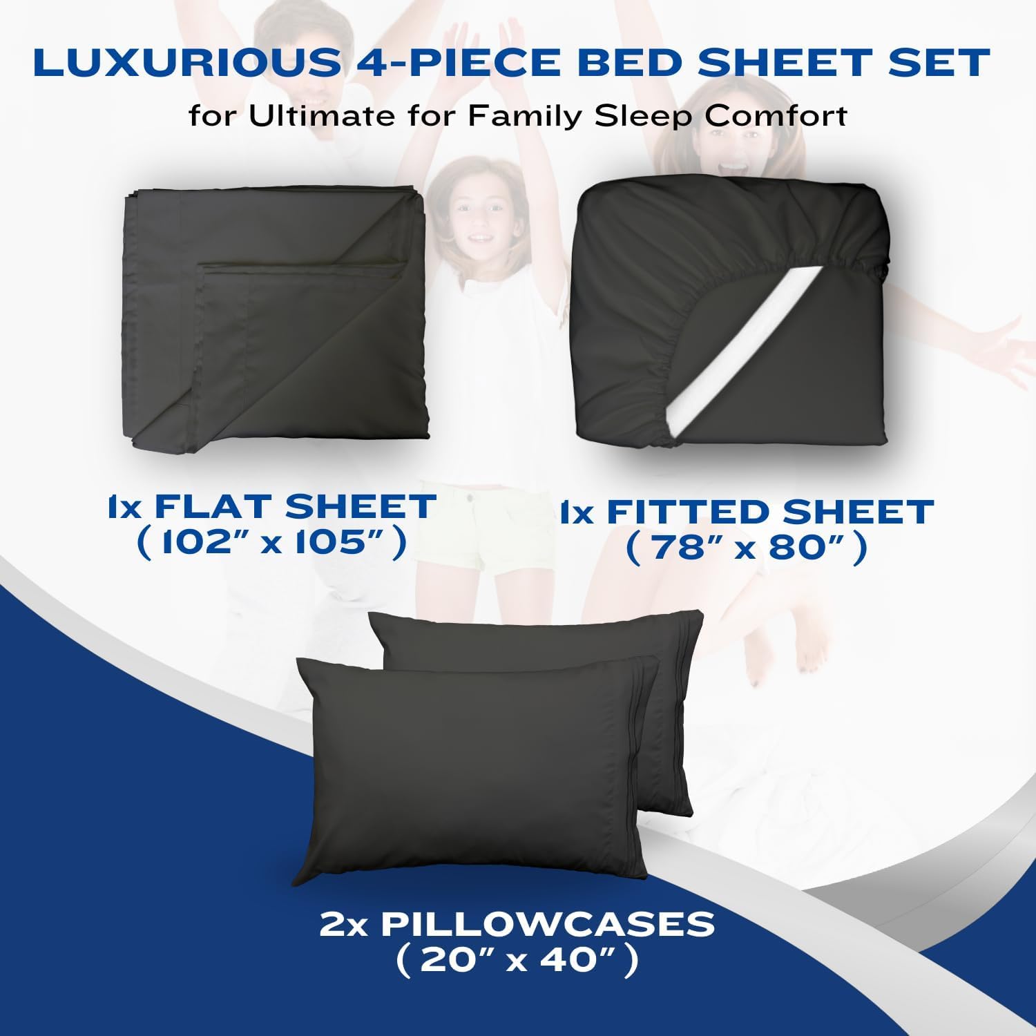 DREAMCARE King Size Bed Sheets - 4 Piece Deep Pocket King Sheets Set - Up to 21in Luxury Hotel Bedding Sets - Draps Lit King - Elegant Comfort - Shrink & Fade Resistant - (King Extra Deep, Gray)