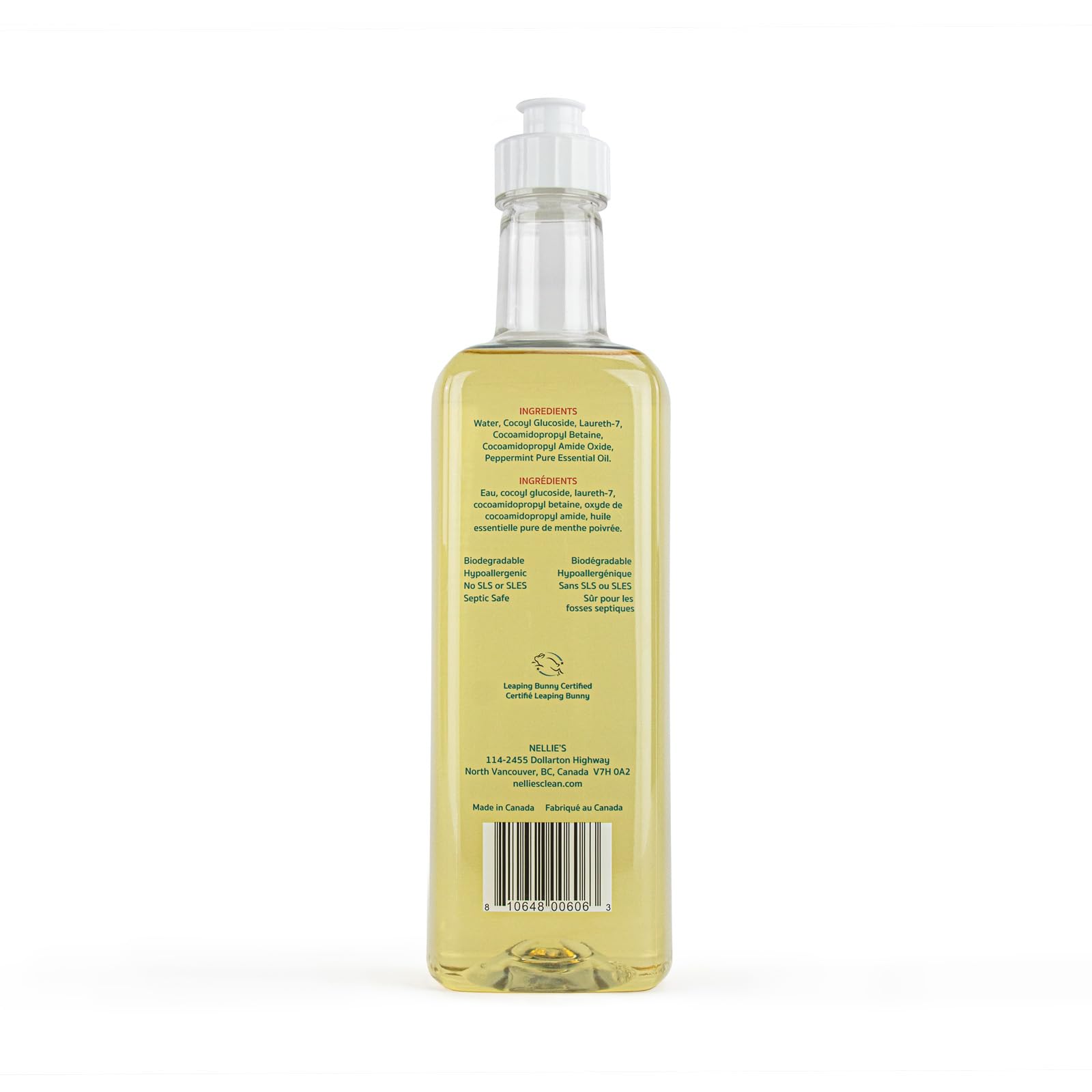 Nellie's One Soap - Peppermint Scented - Gentle Multi-Purpose Cleaner for Dishes, Surfaces, and Hands - Hypoallergenic, Plant-Based, Chemical-Free, and Soft on Skin - 19.2 oz - (Made in Canada)
