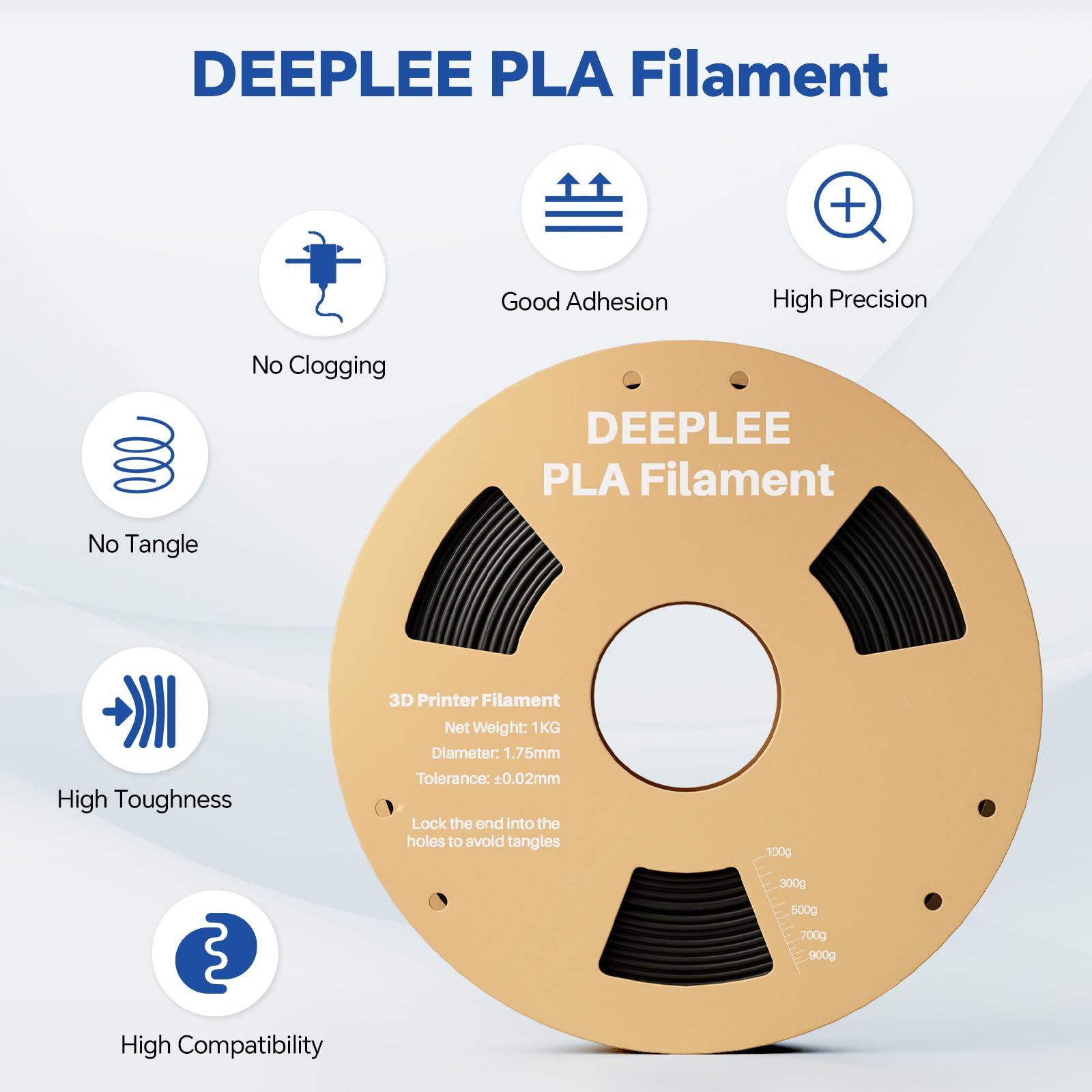 DEEPLEE PLA 1.75mm 3D Printer Filament, Dimensional Accuracy +/- 0.02mm, Neatly Wound, No Clogging, Vacuum Package, Fits for Most FDM 3D Printers, Cardboard Spool 1kg White