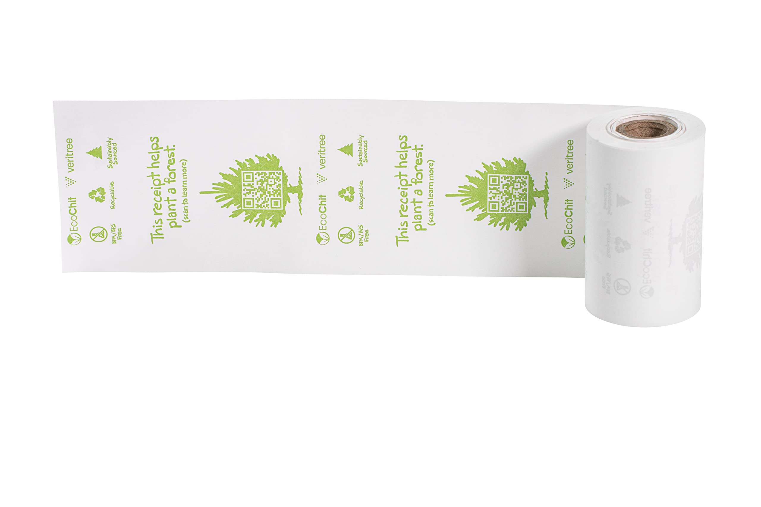 EcoChit Phenol-Free Thermal Paper Rolls, 2-1/4" x 45', Pre-Printed Eco-Friendly Message, Every Case Plants Two Tree, Case of 50