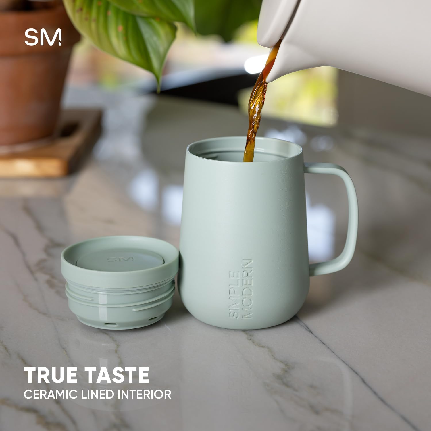 Simple Modern Travel Coffee Mug with Handle | Insulated Stainless Steel Coffee Tumbler Tea Cup | Gifts for Women & Men | Voyager Collection | 12oz | Almond Birch
