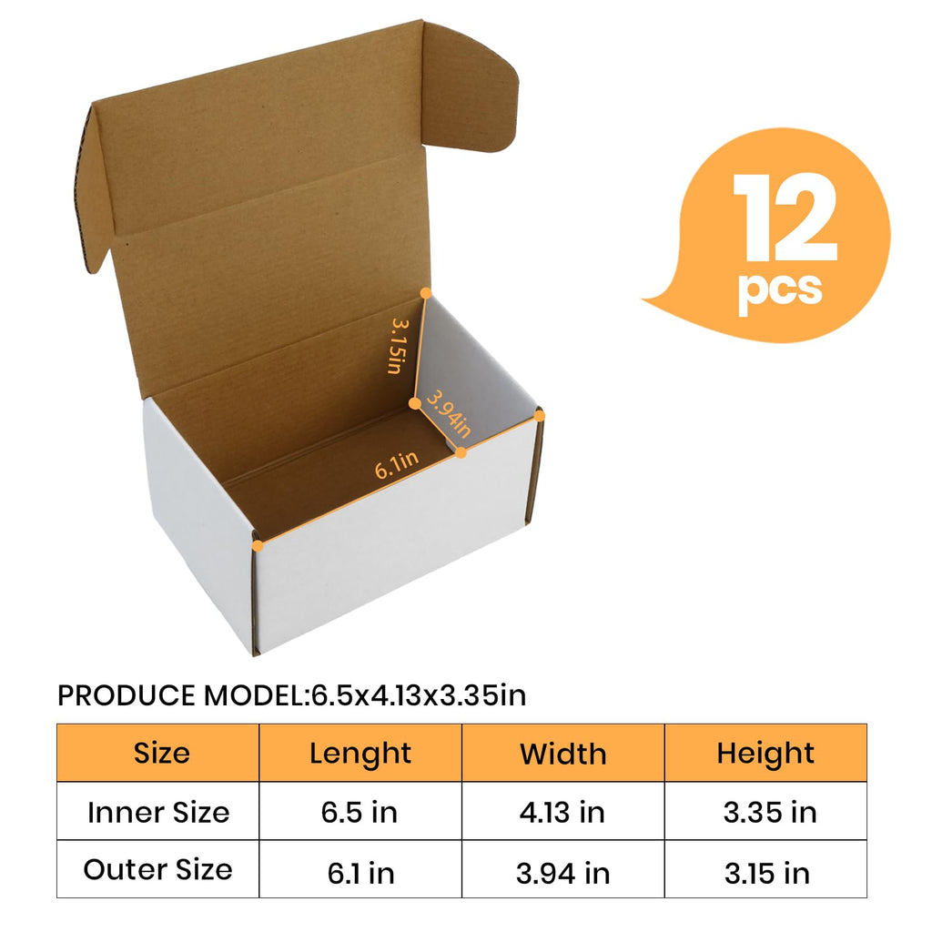 Moukiween 12 Pack 6x4x3 Inch White Corrugated Small Cardboard Boxes for Shipping, Mailer Gift Packing, DIY Crafts Packing