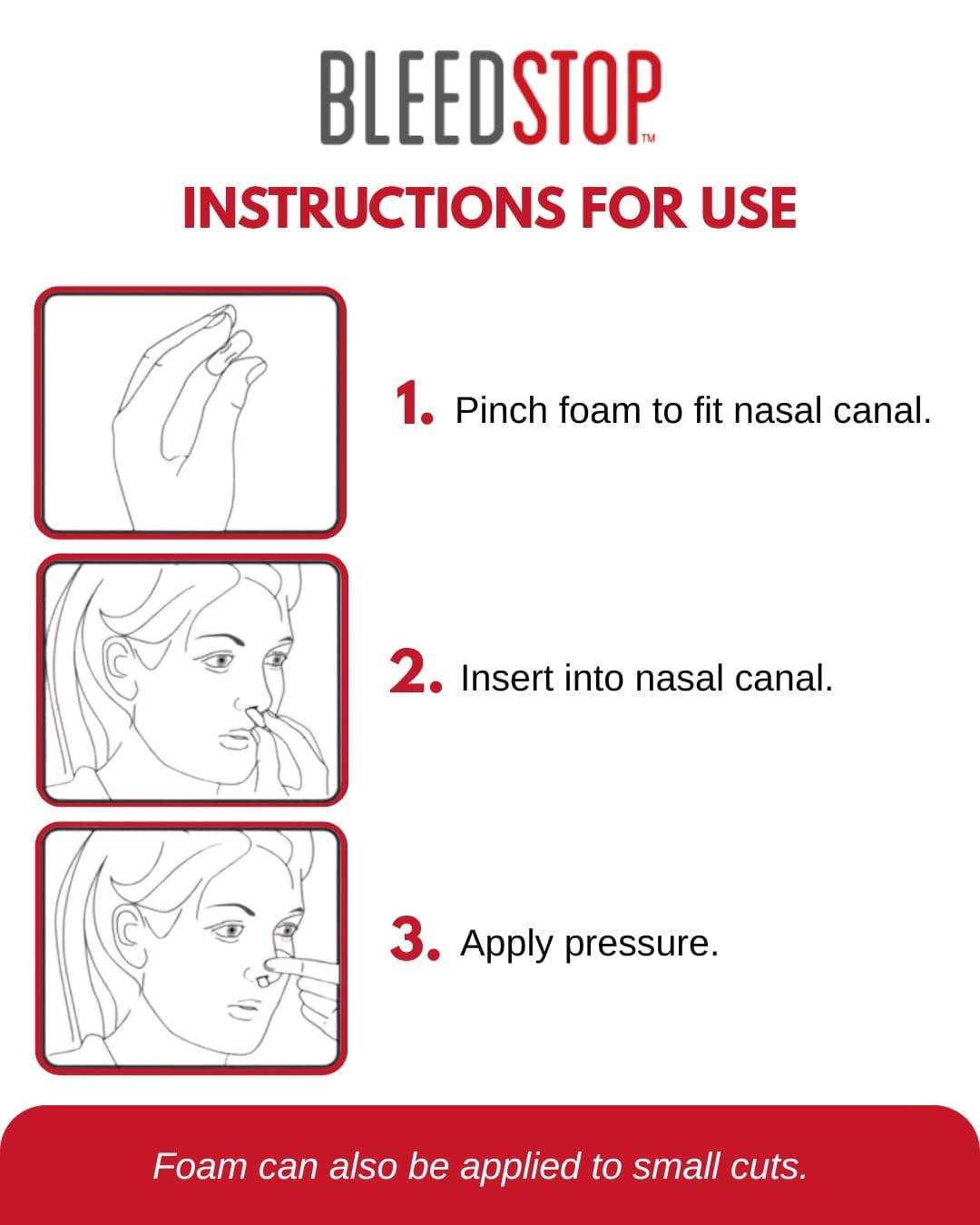 BleedStop™ Nosebleed Strips – Fast Acting Blood Coagulant Foam Inserts – Helps Clot Blood on Contact – Non-Stinging Sterile Hypoallergenic for Mild to Heavy Nosebleeds