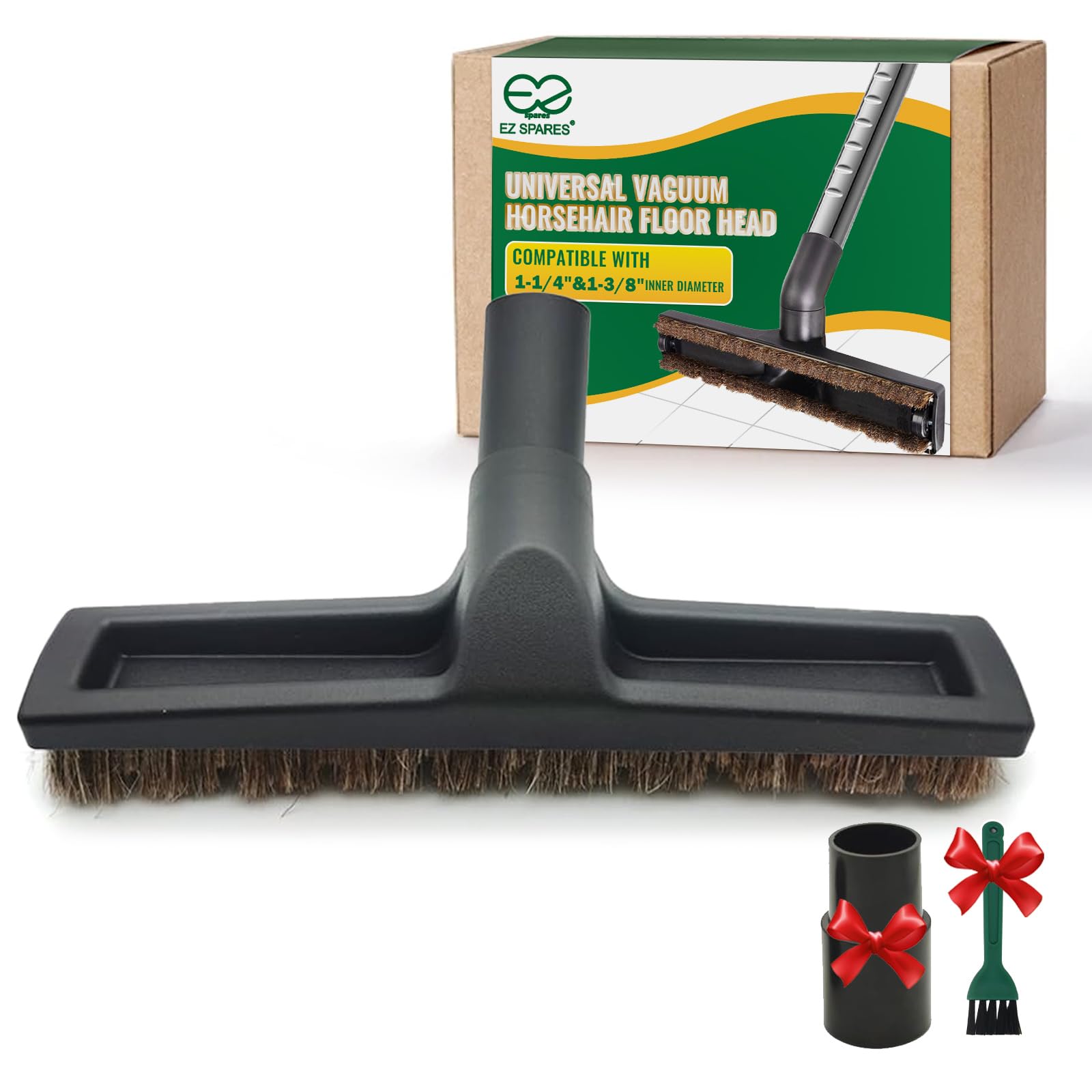 EZ SPARES Universal Horsehair Vacuum Brush Head,12" Lengthen Soft Bristle Tool for Hardwood Floor Vacuum Attachment,Compatible with Hoover,Eureka,Royal,Dirt Devil,Rainbow,Most Brand(Include a Adapter)