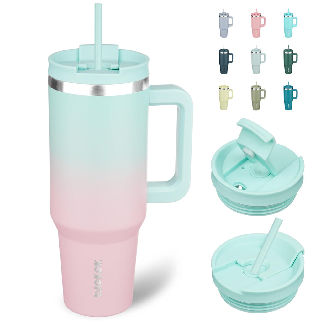 BJPKPK Tumbler with Handle and Straw 40oz Insulated Tumbler Cups with Lid Stainless Steel Travel Coffee Mug,Bubble Gum