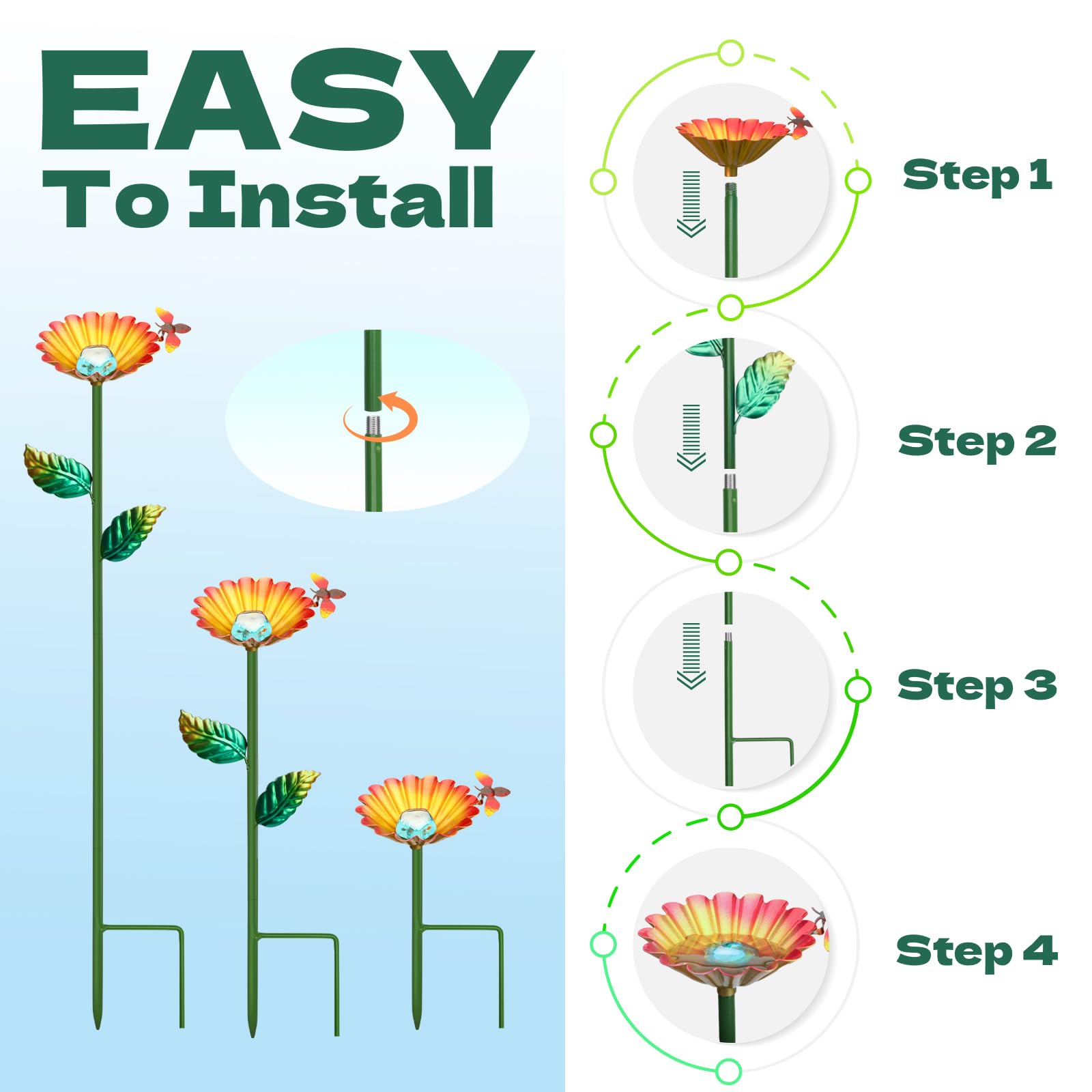 Bee Watering Station 4 Pack,Bee Cup Metal Colorful Flower Design,for Bees and Butterflies Bath,with Design-Sense Colored Glass Beads,for Outdoor Garden Yard Decor