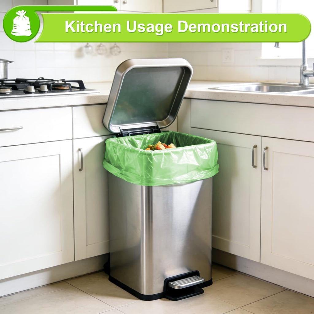 Biodegradable Garbage Bags 30L, 120 Counts Green Waste Bin Kitchen Bags, 8 Gallon Medium Unscented Trash Bags, Strong Bin Liners for Kitchen Home Use