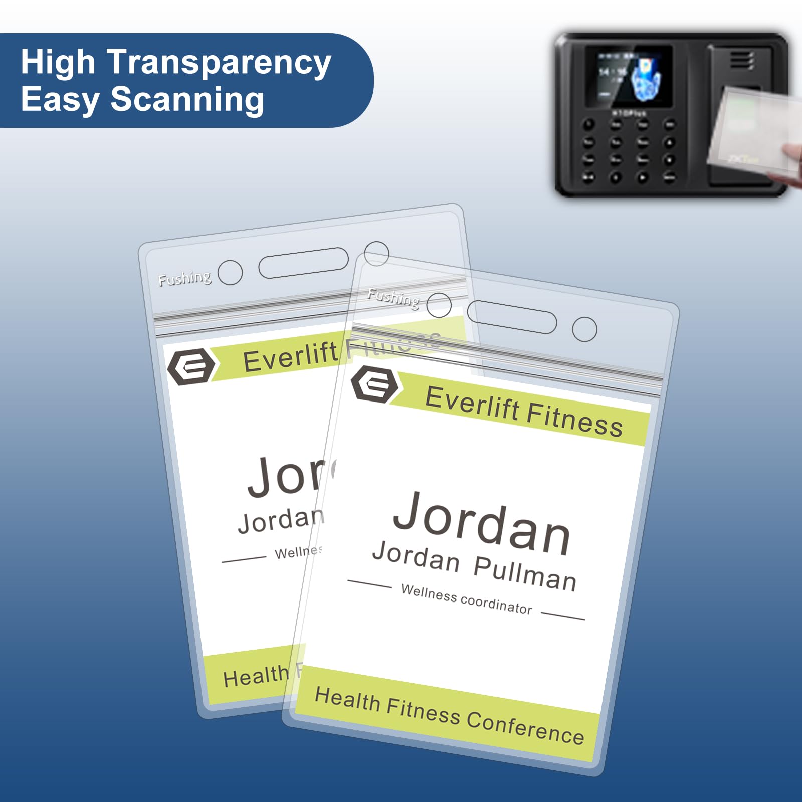 Fushing Pack of 50 Clear Plastic Vertical Badge Holders, Name Tag Holders, Card Holders (XL)
