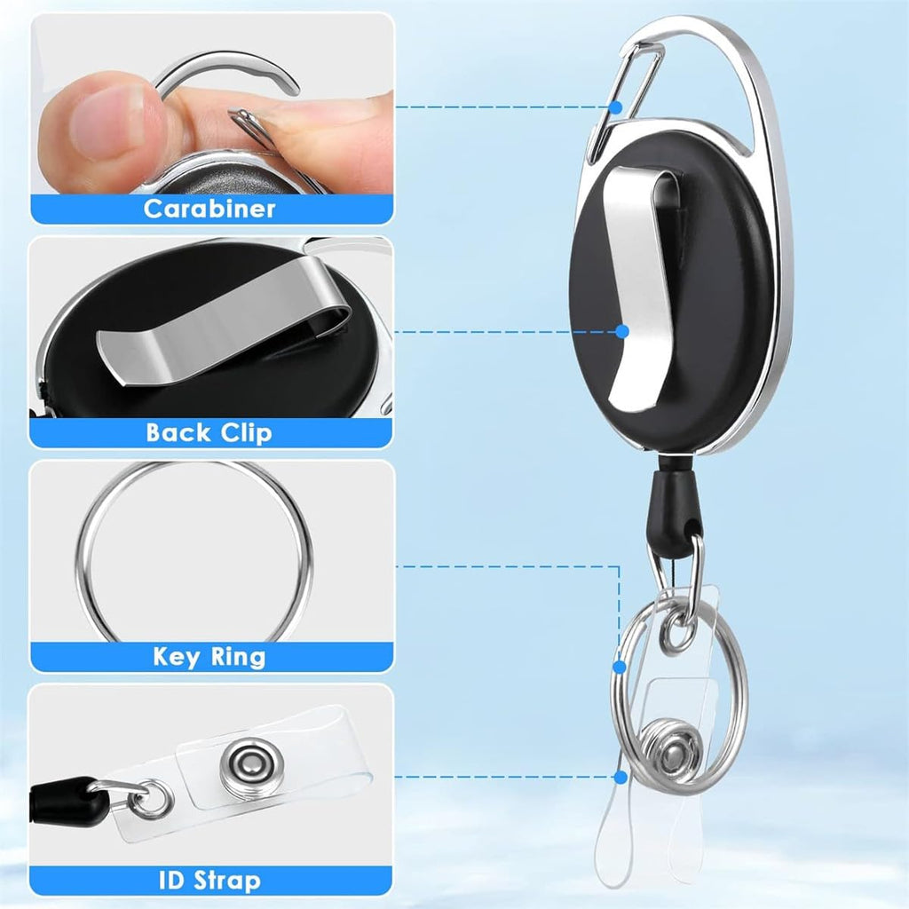 Syyflibb Black Badge Holders with Retractable Keychains – Multi-Card ID Card Holder Reels for Work, Office, Lanyards (Fits 2-3 Cards) (6, Black)