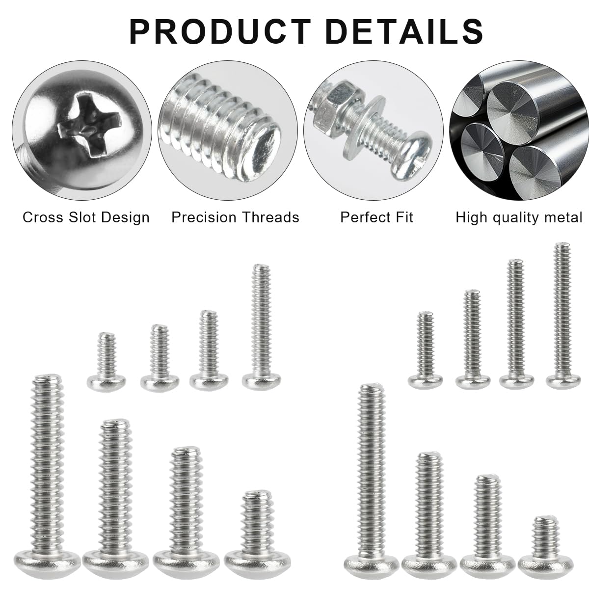 TIMESETL 720PCS SAE Machine Screw Assortment Kit, 10-24#8-32#6-32#4-40 304 Stainless Steel Phillips Pan Head Machine Screws and Nuts Bolts with Flat Washers Assortment Kit with Storage Case