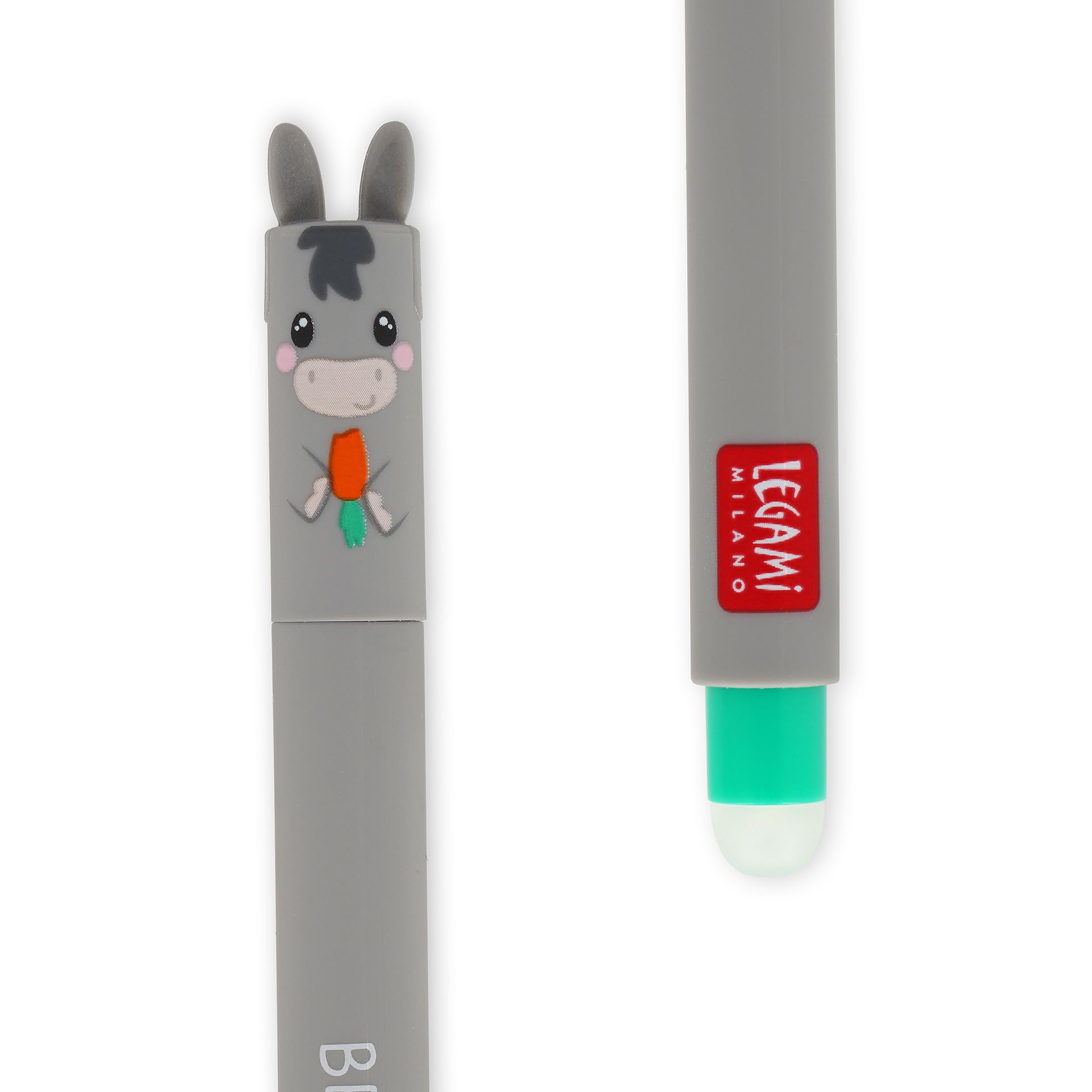 Legami - Set of 4 Farm Sweet Farm Erasable Gel Pens, Pens with Thermosensitive Erasable Ink, Black, Pink, Green, Red, Erases Without Consuming the Sheet, 0.7 mm Tip