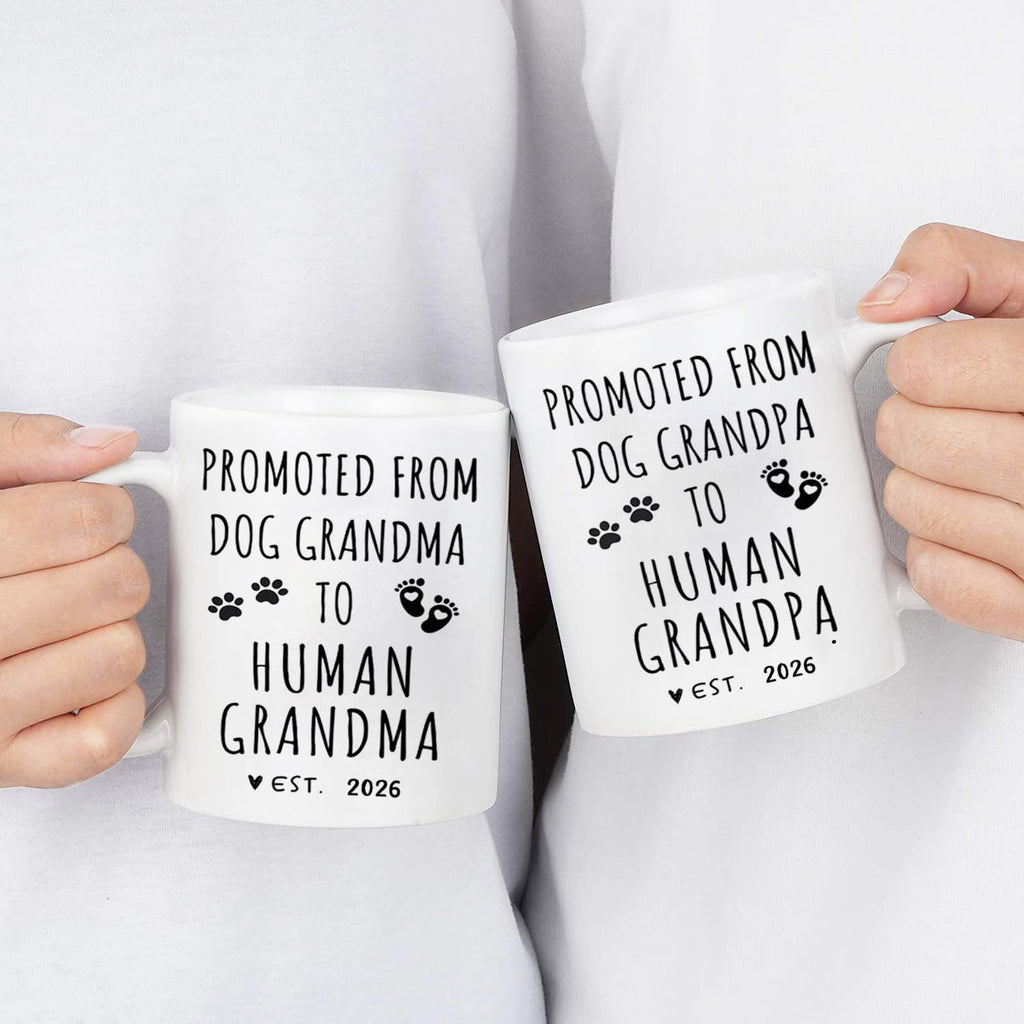 Promoted from Dog Grandparents to Human Grandparents 2026 Coffee Mug, Pregnancy Announcement, New Grandpa and Grandma Gift, Baby Announcement Coffee Mugs