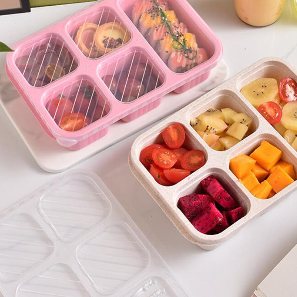 4 Pack Reusable Bento Box Meal Prep Container with Lids 10 forks Lunch Box for Kids Toddler Adults Suitable School Company and Travel
