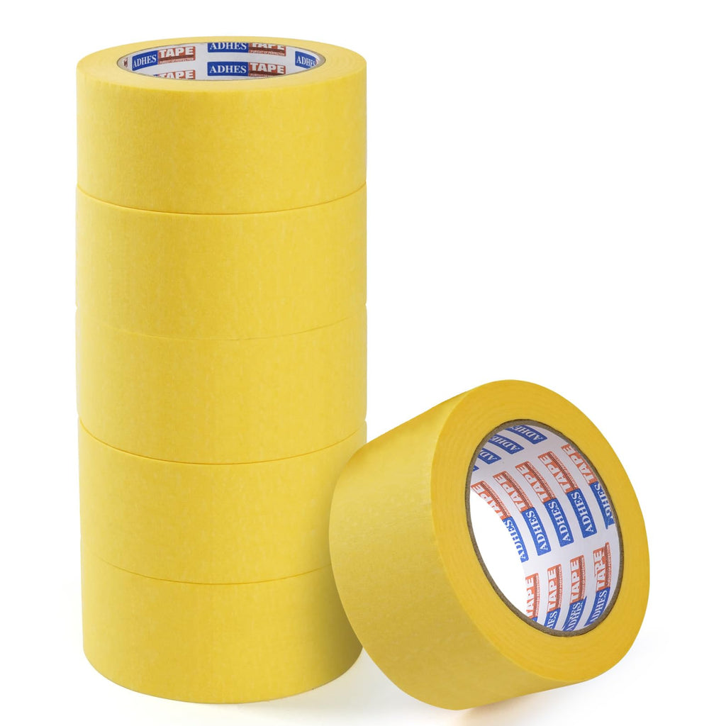 ADHES Yellow Painters Tape Yellow Masking Tape, 2 inch x 55 Yards x 6 Rolls, No Residue Wall Safe Tape for Home Wall Painting, Building, School Stationery, Labeling, 14 Days Clean Remove