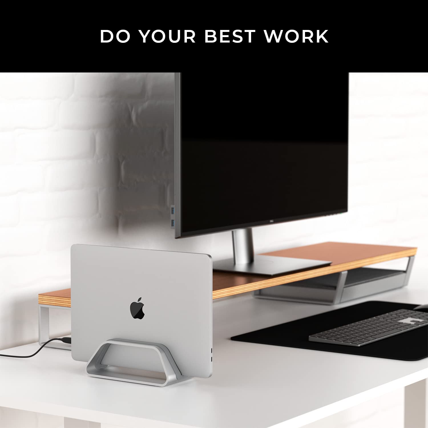 HumanCentric Vertical Laptop Stand Compatible with MacBook Pro and MacBook Air, Holder for Personal Computer Desk Stand, Aluminium, Exchangeable Inserts to Fit Different Device Models, Silver
