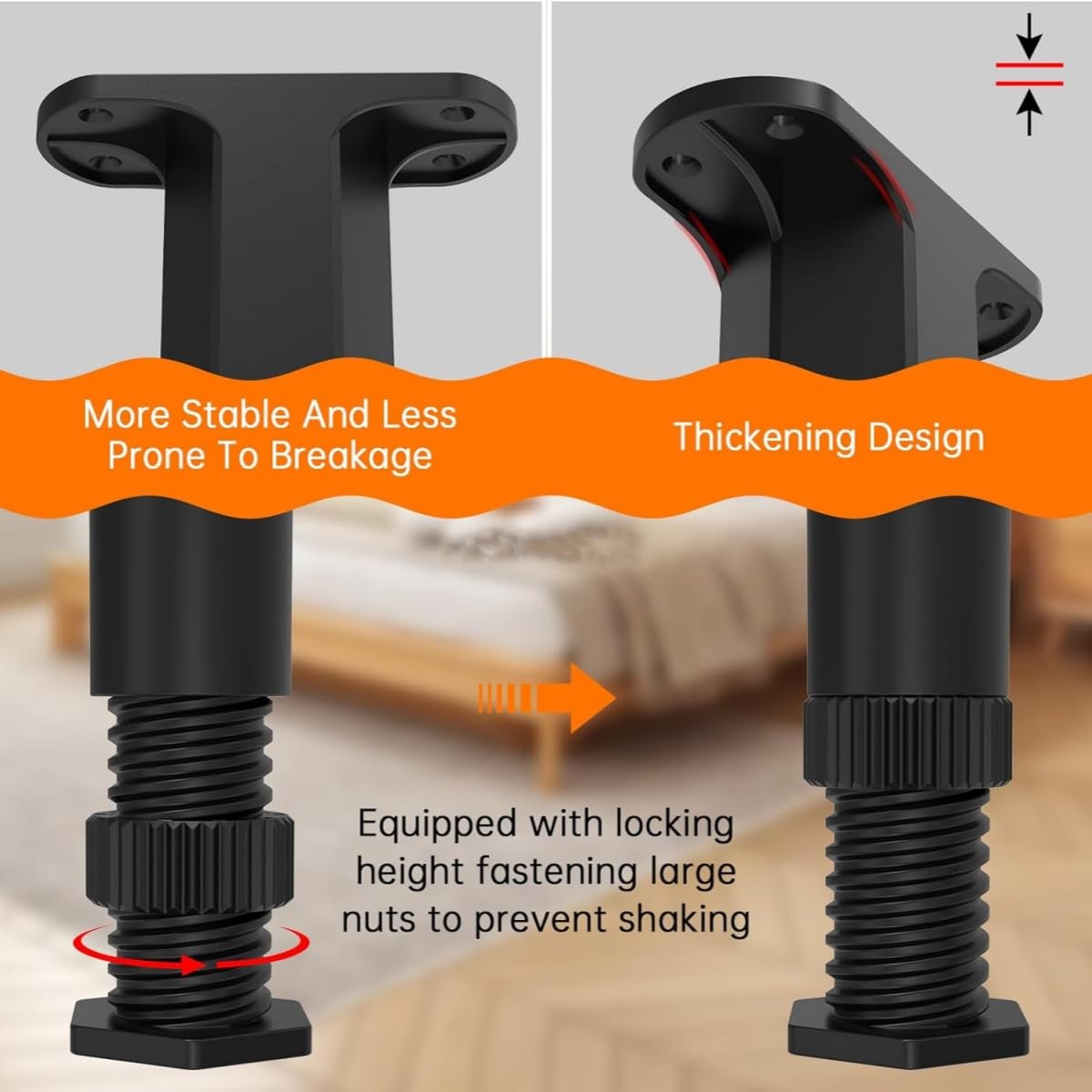 4Pcs Adjustable Height Center Support for Bed Frame, 19.5-34 CM Bed Support Legs, Bed Frame Center Support for Furniture