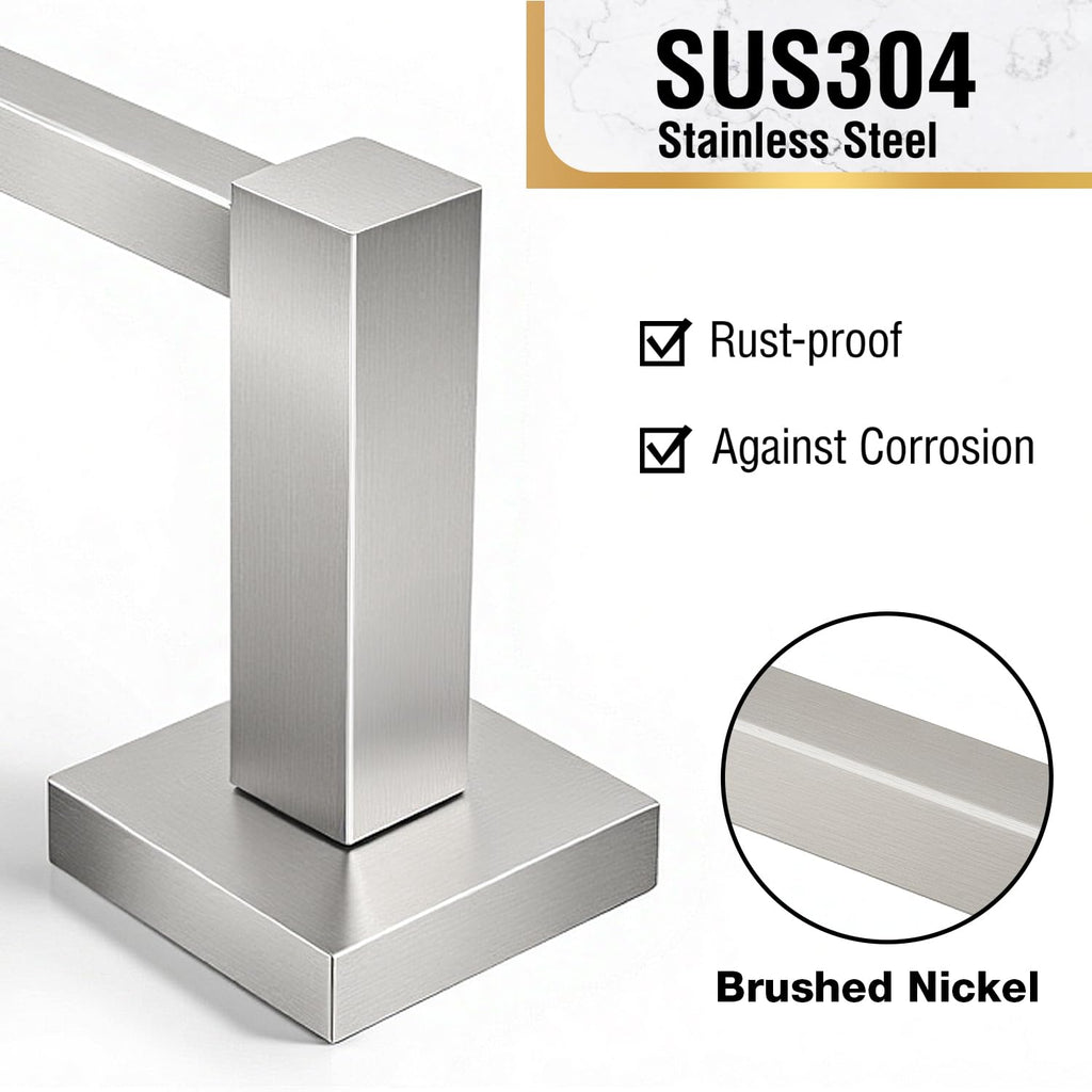 HITSLAM Brushed Nickel Toilet Paper Holder, SUS304 Stainless Steel Toilet Paper Roll Holder Wall Mounted, Double Post Pivoting Square Bathroom Tissue Holder Use for Washroom Kitchen