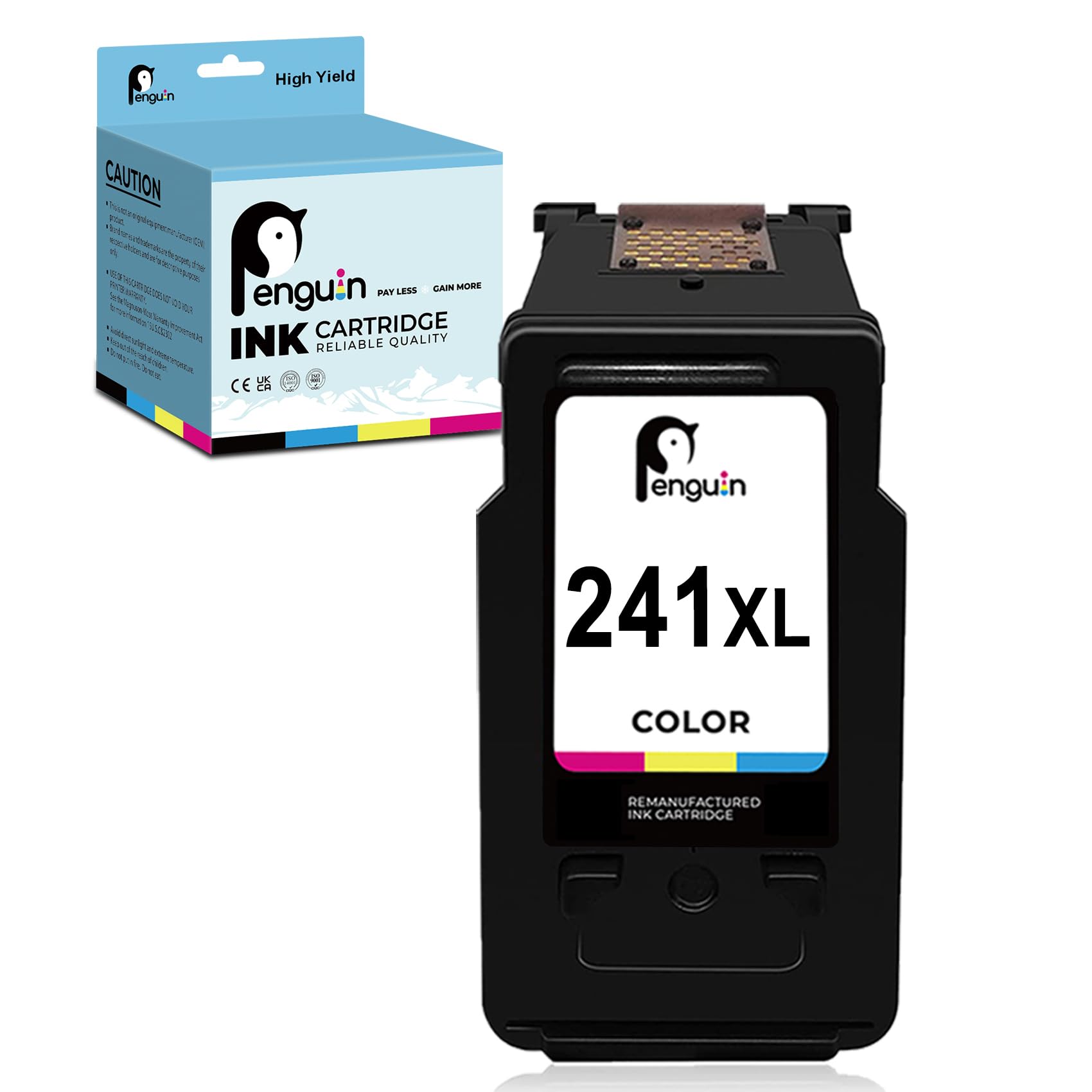 Penguin 241 XL Ink Cartridges for Canon PIXMA TS5120 MG3620 MG3600 MG3520 MG3120 MX532 MX512 MX472 MX452 Printers Remanufactured High Yield for Canon CL-241XL cl241 241xl 1 Tri-Color 1-Pack