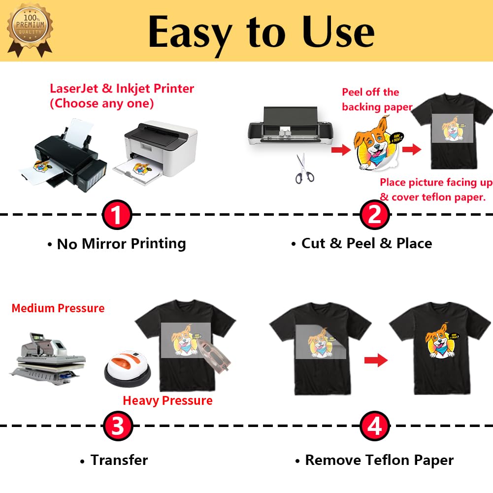 TransOurDream Tru-Iron on Heat Transfer Paper for Dark Fabric (20 Sheets, 8.5x11", Dark 3.0) T Shirt Transfers Paper for Inkjet Printer Printable Heat Transfer Vinyl for T-Shirts (TRANS-D3-7-20)