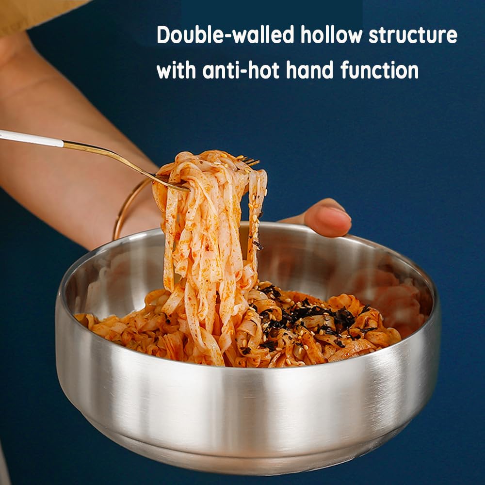 SANQIAHOME 1400ml/21cm Quality Double-Walled 18/8 Stainless Steel Large Salad Bowl,2pcs/Set, Heat-Insulated and Anti-Scald Large Soup Bowl,Silver