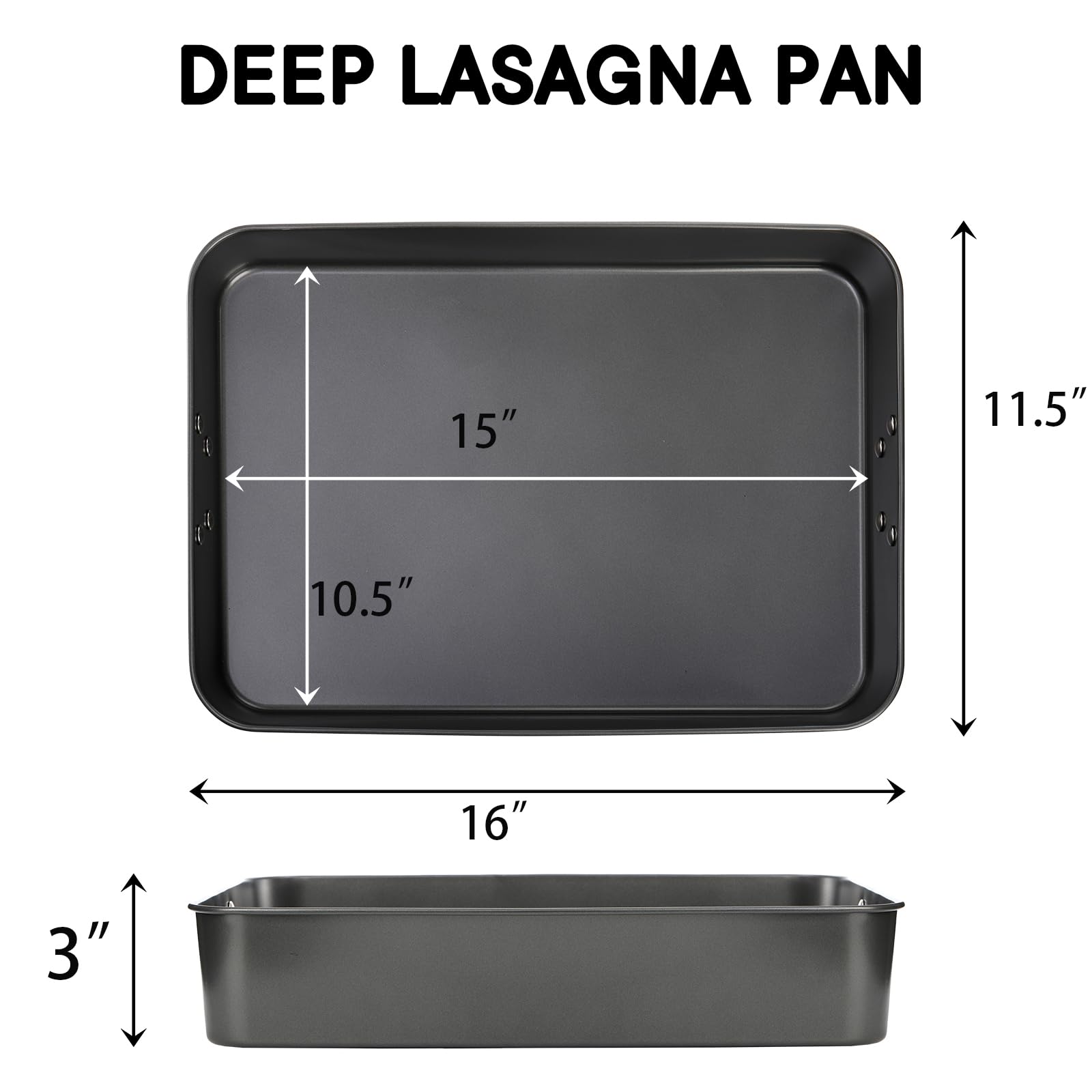 Jucoan Lasagna Pan 3 Inch Deep, 16 x 11.5 Inch Baking Pan for Oven, Non-Stick Baking Dishes Roasting Pan Brownies Pan for Baking, Roasting, Dishwasher Safe