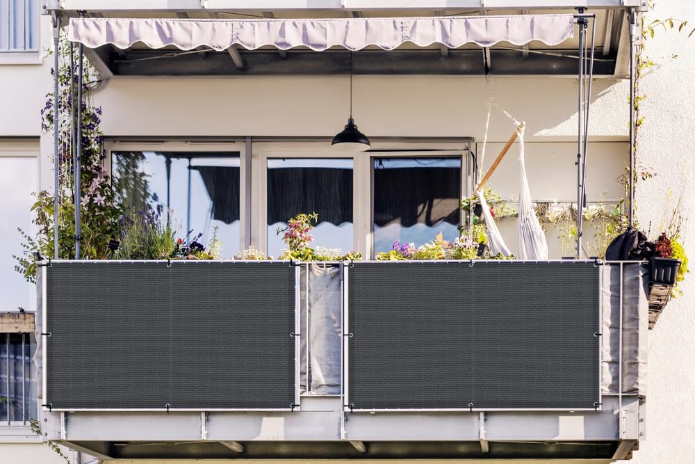 LOVE STORY 3' x 10' Dark Grey Balcony Privacy Screen Fence Cover, HDPE Material UV Protection Weather-Resistant,Shield for Deck, Patio,Backyard,Outdoor Pool,Porch,Railing