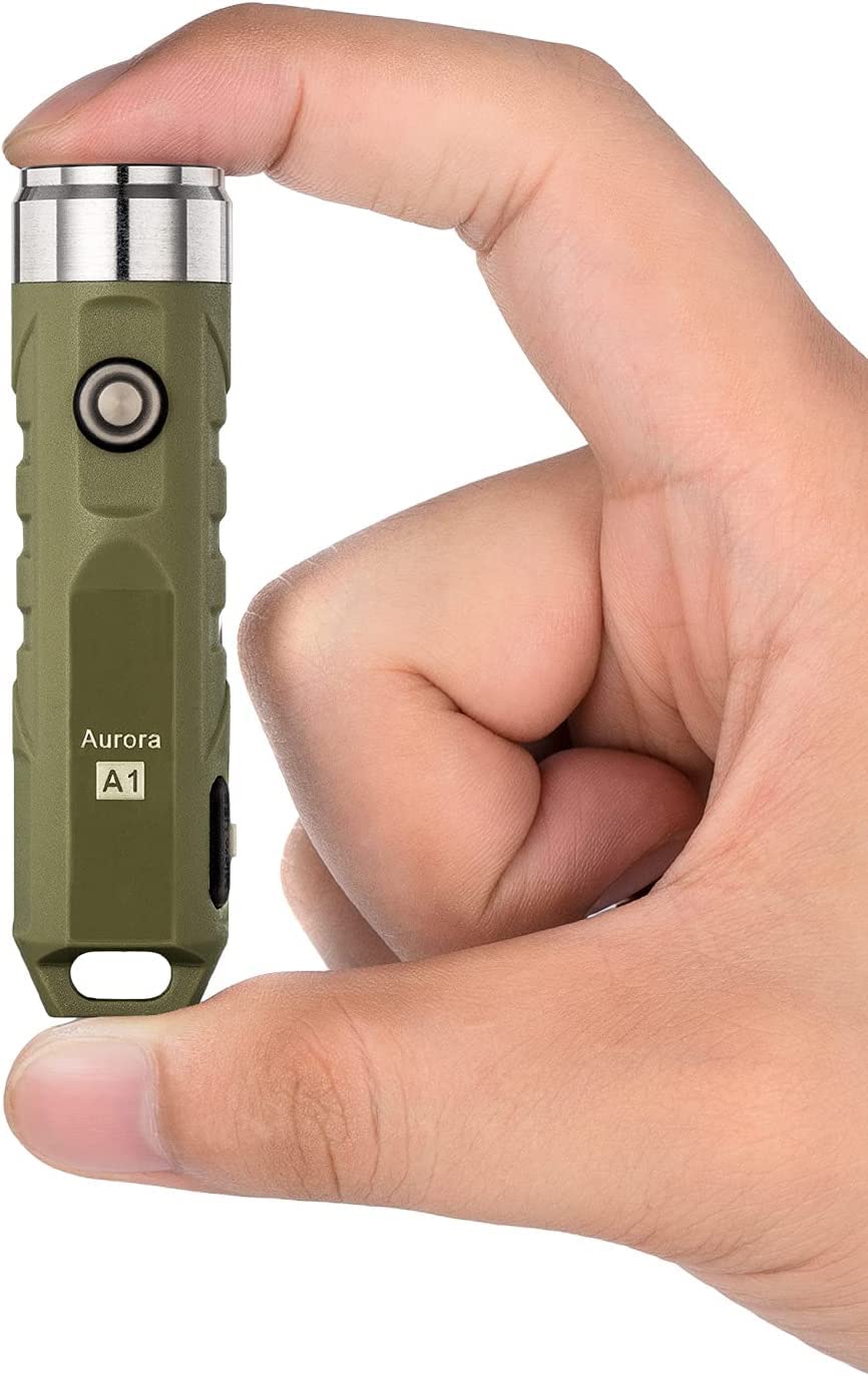 RovyVon Aurora A1 USB-C Keychain Flashlight, 650 Lumens Super Bright with EDC Pocket-Sized, Momentary On, Lock Mode, Choice for Camping Emergency Outdodr(ArmyGreen)