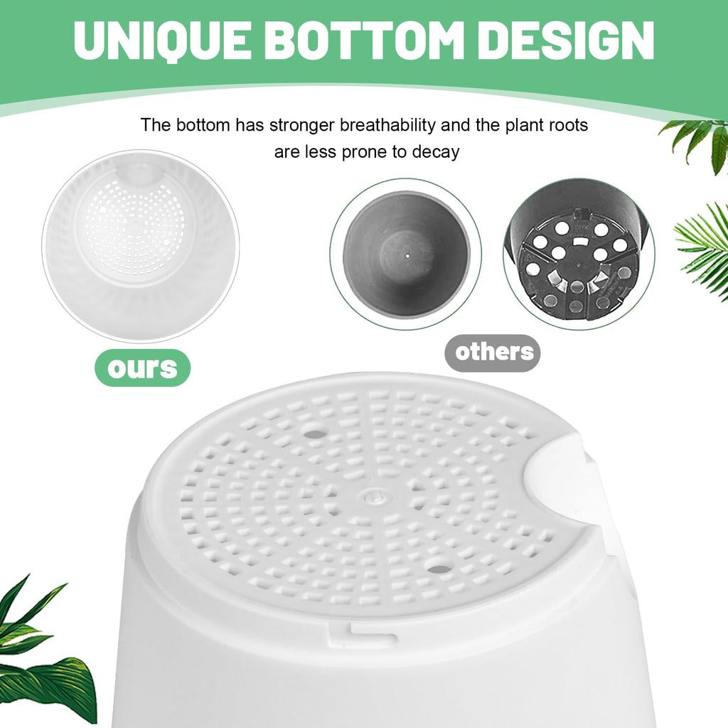 Plant Pots 5 Pack 7+6.5+6+5.5+5 Inch, Self Watering Planters with Drainage Hole, Plastic Plant Pots Indoor Decorative Modern Planting for Various Plants, Planters for Indoor Plants
