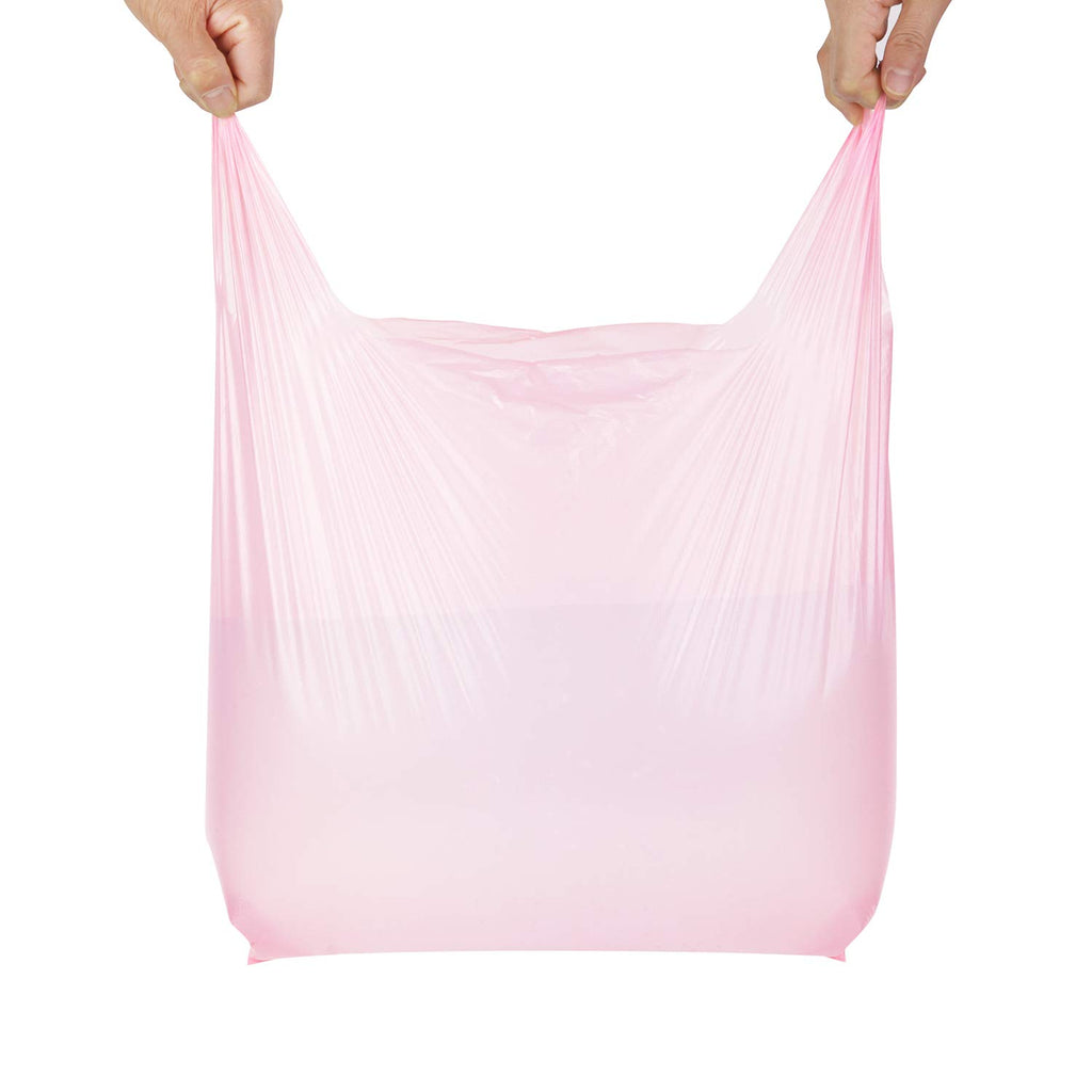 T Shirt Bags, Pink Plastic Bags with Handles for Grocery and Retail, Bolsas De Plastico Para Negocio, 12x20 Inches (200 pcs)