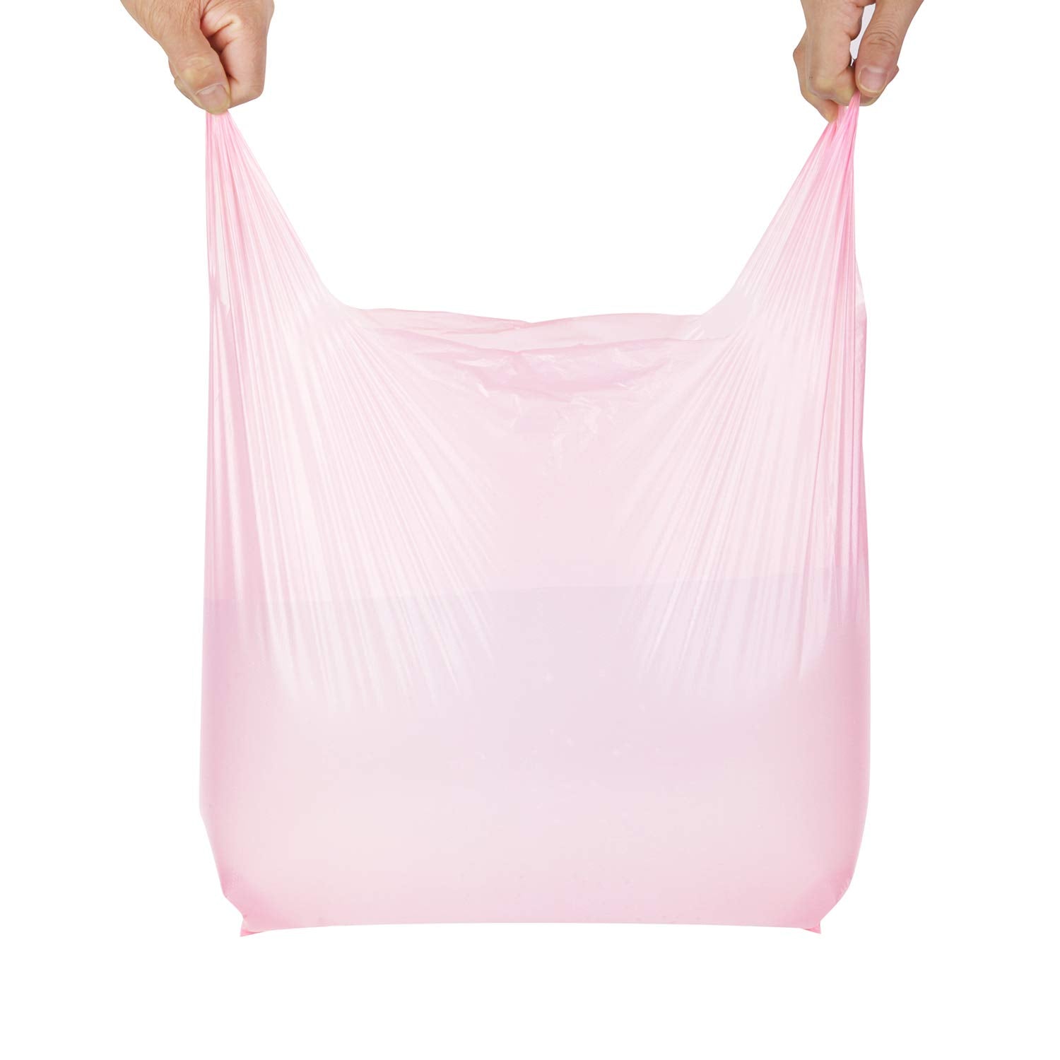 T Shirt Bags, Pink Plastic Bags with Handles for Grocery and Retail, Bolsas De Plastico Para Negocio, 12x20 Inches (200 pcs)