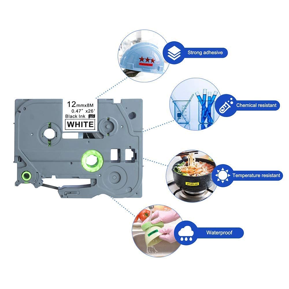 Aomya Tze Tape 12mm Label Tape Compatible Brother TZe-131 TZe-231 TZe-431 TZe-531 TZe-631 TZe-731 Label Maker Tape Replacement Brother Ptouch PTH110, PT-D210, PTD600, PTD400AD PT-1290 6 Pack…