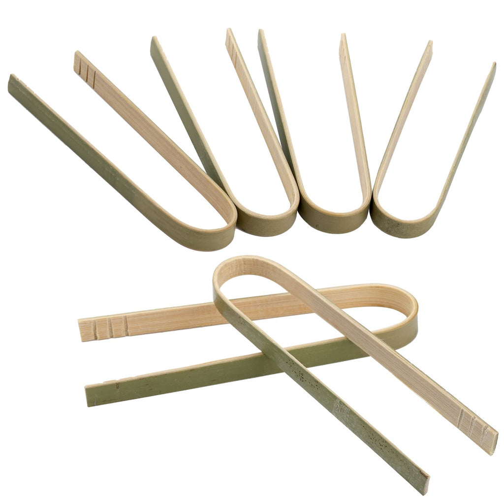 Frcctre 120 Pack Mini Bamboo Tongs, 4 Inch Disposable Tongs, Mini Disposable Bamboo Utensils Toast Tongs for Kitchen, Cooking, Roast, Charcuterie, Buffet, Natural Green Color