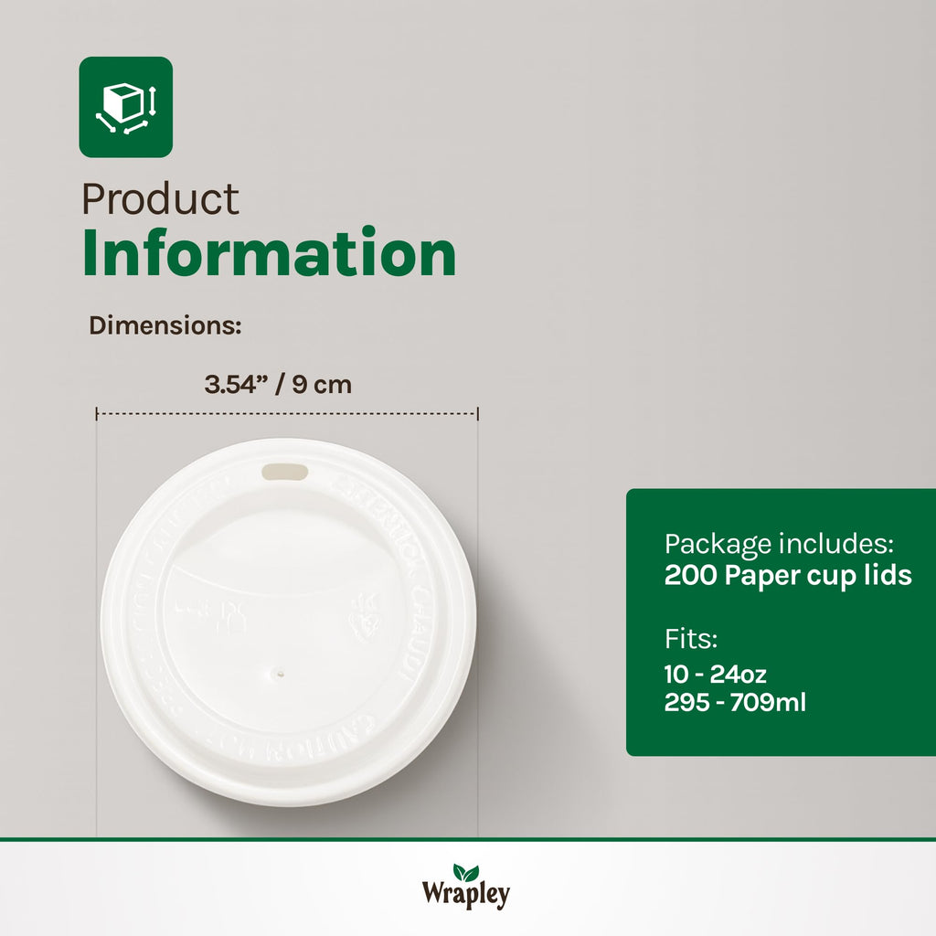 90mm White Plastic Sip Lids for Disposable Paper Cups – Set of 200 PET Covers for 10oz to 24oz Coffee Cups – Recyclable, Hot and Cold Beverages – Pack of 200 Units