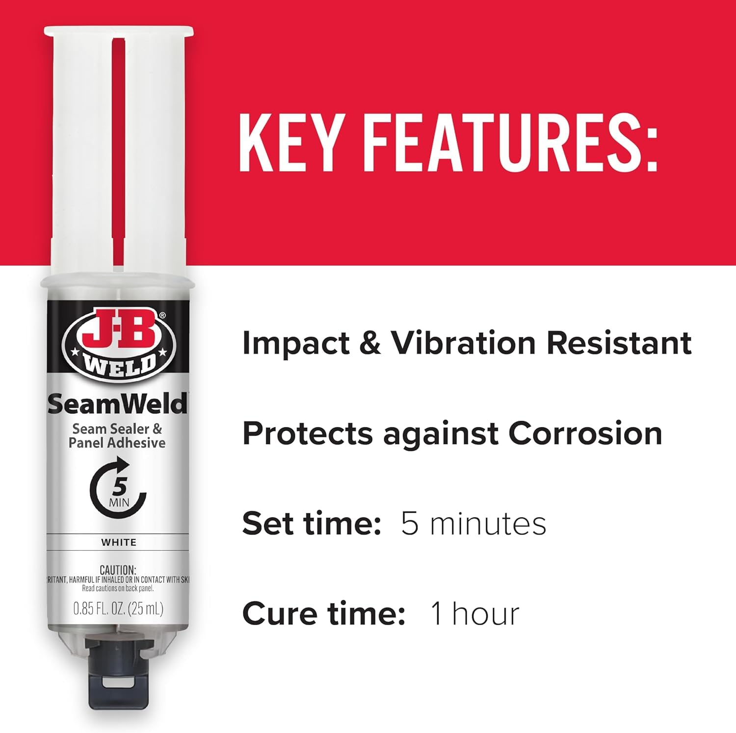 JB Weld SeamWeld Seam Sealer & Panel Adhesive, White, 25ml (Pack of 1) – Vibration & Impact Resistant, Protects Against Corrosion - Ideal for Body Panels, Door Jambs, Ext/Int Seams & Joints