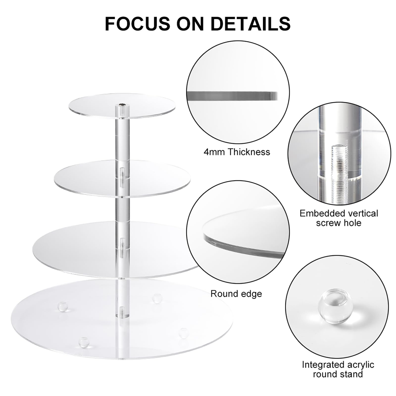 Cupcake Stand, 4-Tier Round Acrylic Cupcake Display Stand Dessert Tower Pastry Stand for Wedding Birthday Theme Party- 15.7 Inches (Transparent)