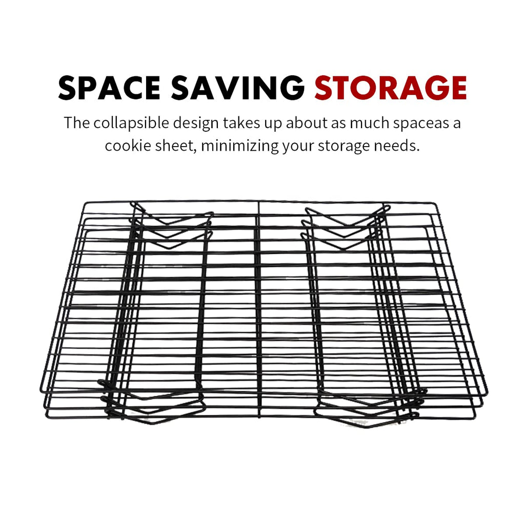 PowerKing 3 Tier Cooling Rack, Foldable Non-Stick Stainless Steel Wire Cake Rack for Pies, Cookies, Pastries, Home Baking, Birthday Party, Wedding Party 15.7'' x 10'' (Black 3 Tier)