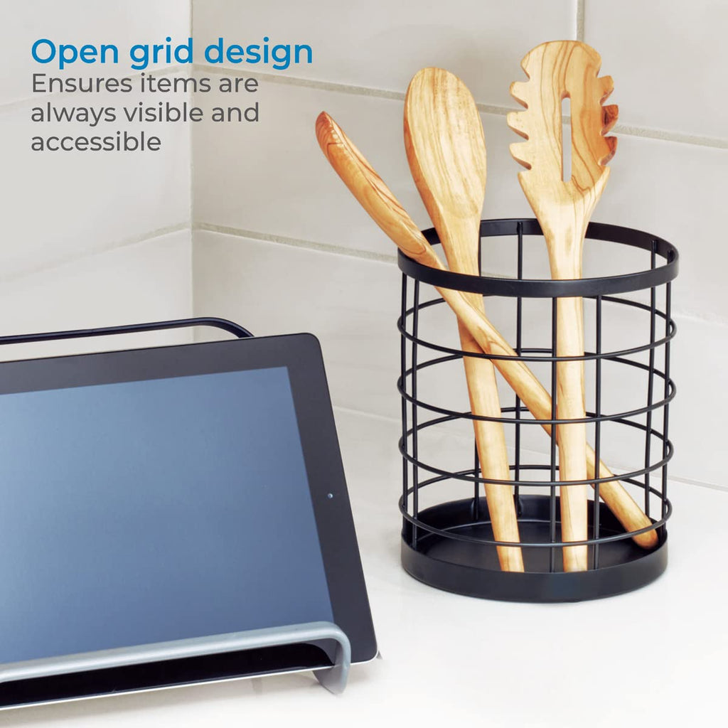iDesign Austin Wire Utensil Holder for Kitchen Countertop Storage - Matte Black