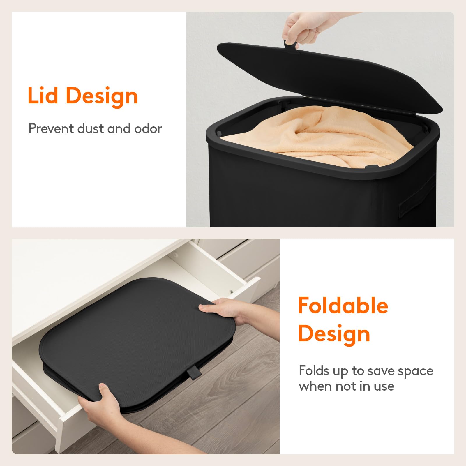 Lifewit 105L Laundry Basket with Lid, Large Laundry Hamper with Plastic Handles and Removable Bag, Foldable Tall Dirty Clothes Hampers for Laundry for Laundry Room, Bedroom, Bathroom, Dorm, Black