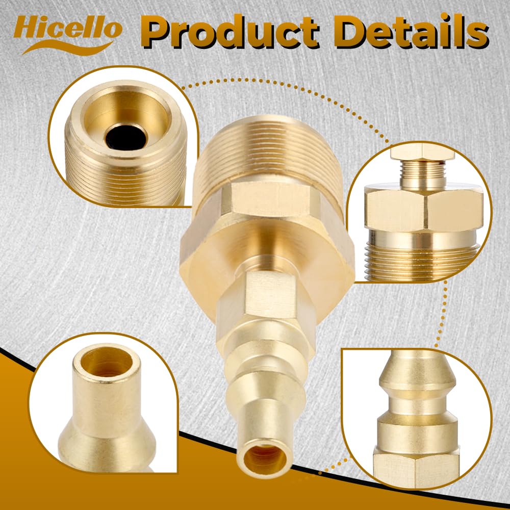 Hicello 2pcs 1/4" Quick Connect Plug with 1"-20UNEF Male Thread Connect 1LB Propane Regulator Adapter, Solid Brass Propane Connect Convert Fitting for BBQ Grill, Heater Hook Up RV Trailer Gas Supply